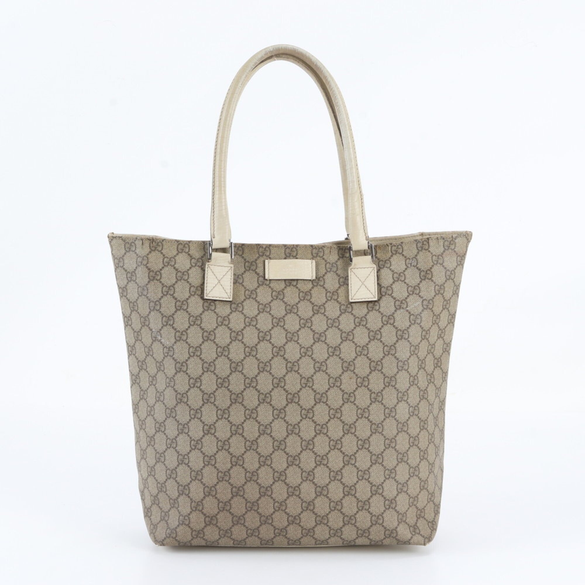 Gucci Beige Leather Coated Canvas Handbag Shoulder Bag Tote Bag (Pre-Owned)