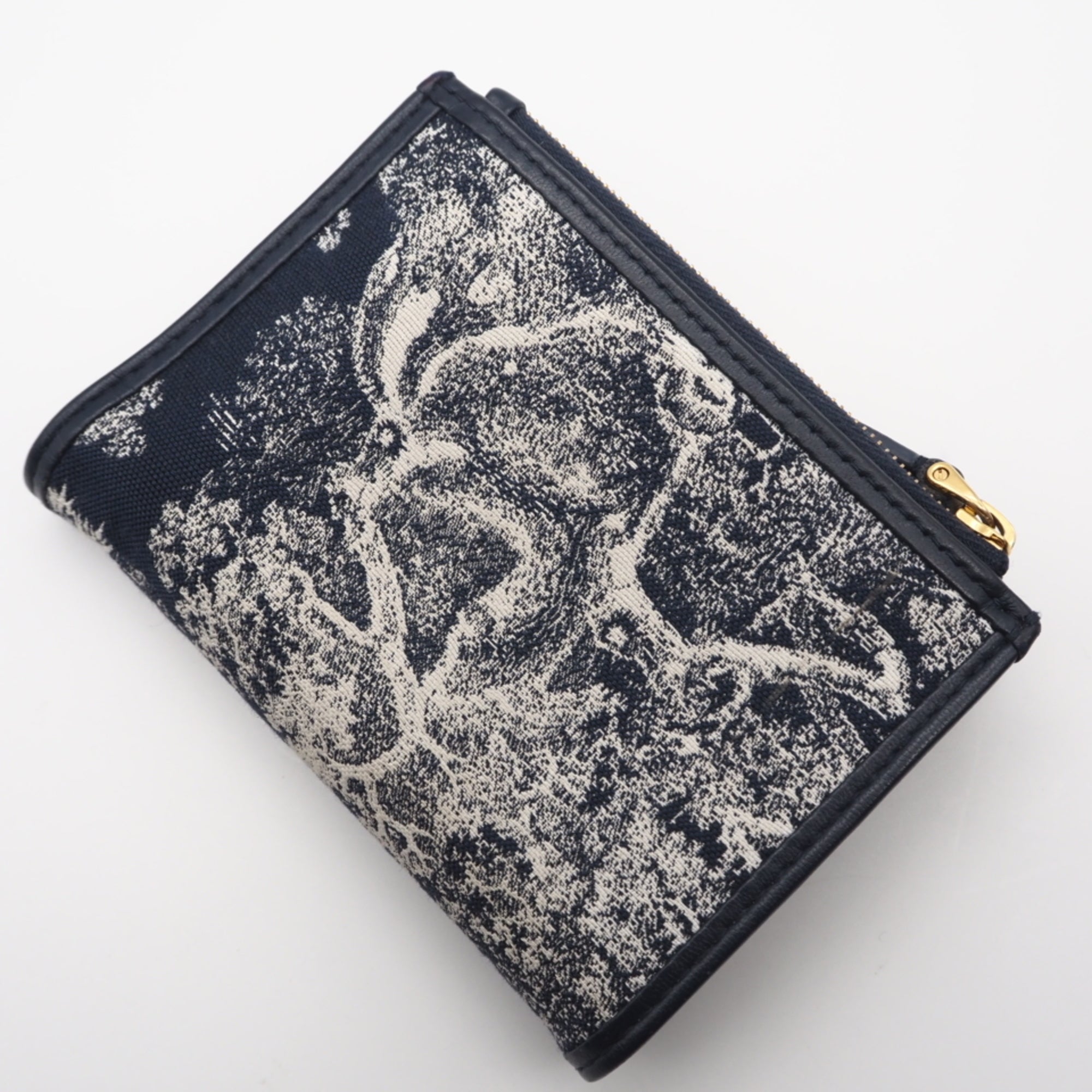 Christian Dior Navy White Cotton Leather Wallet (Bi-Fold) (Pre-Owned)