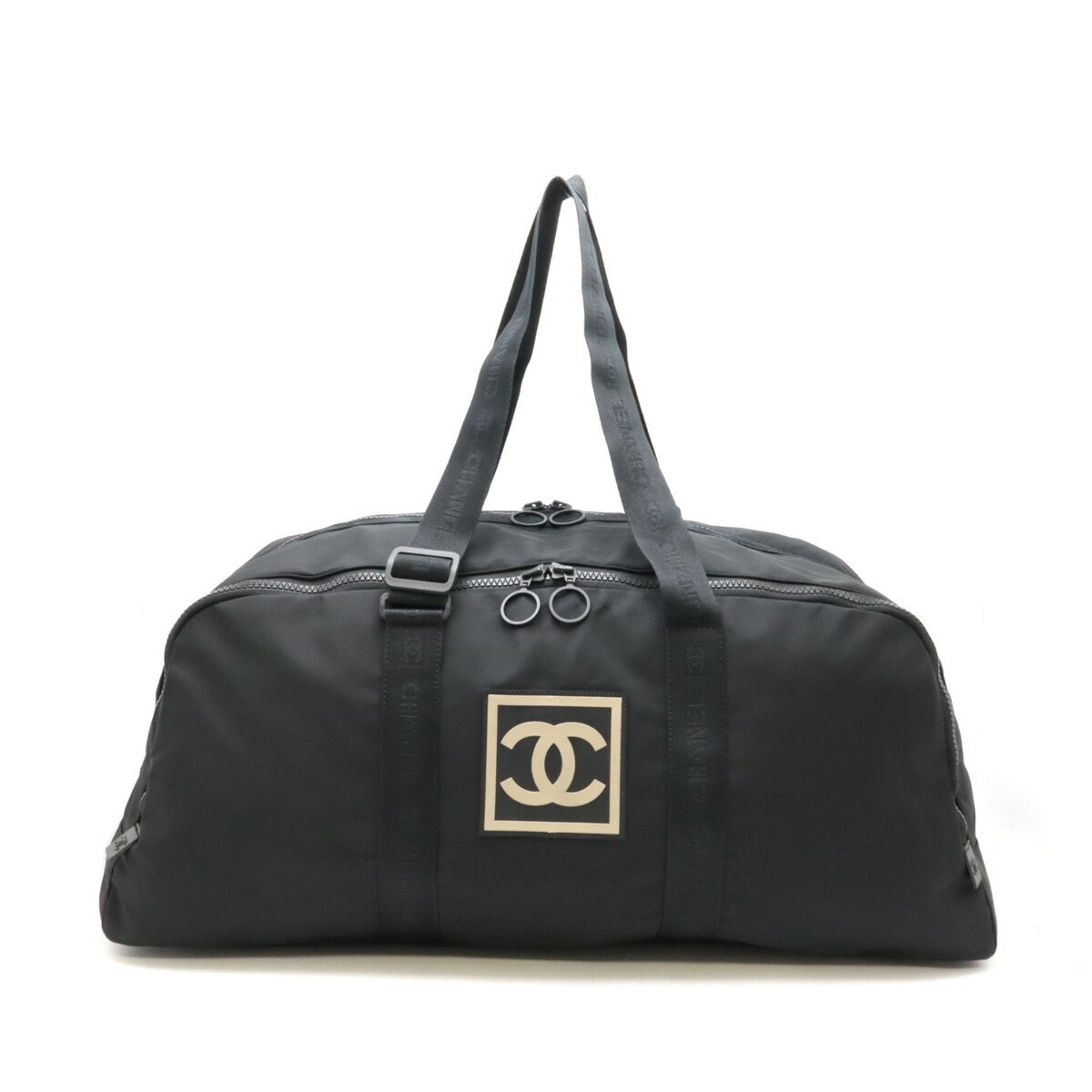 Chanel Beige Black Nylon Boston Bag Shoulder Bag (Pre-Owned)