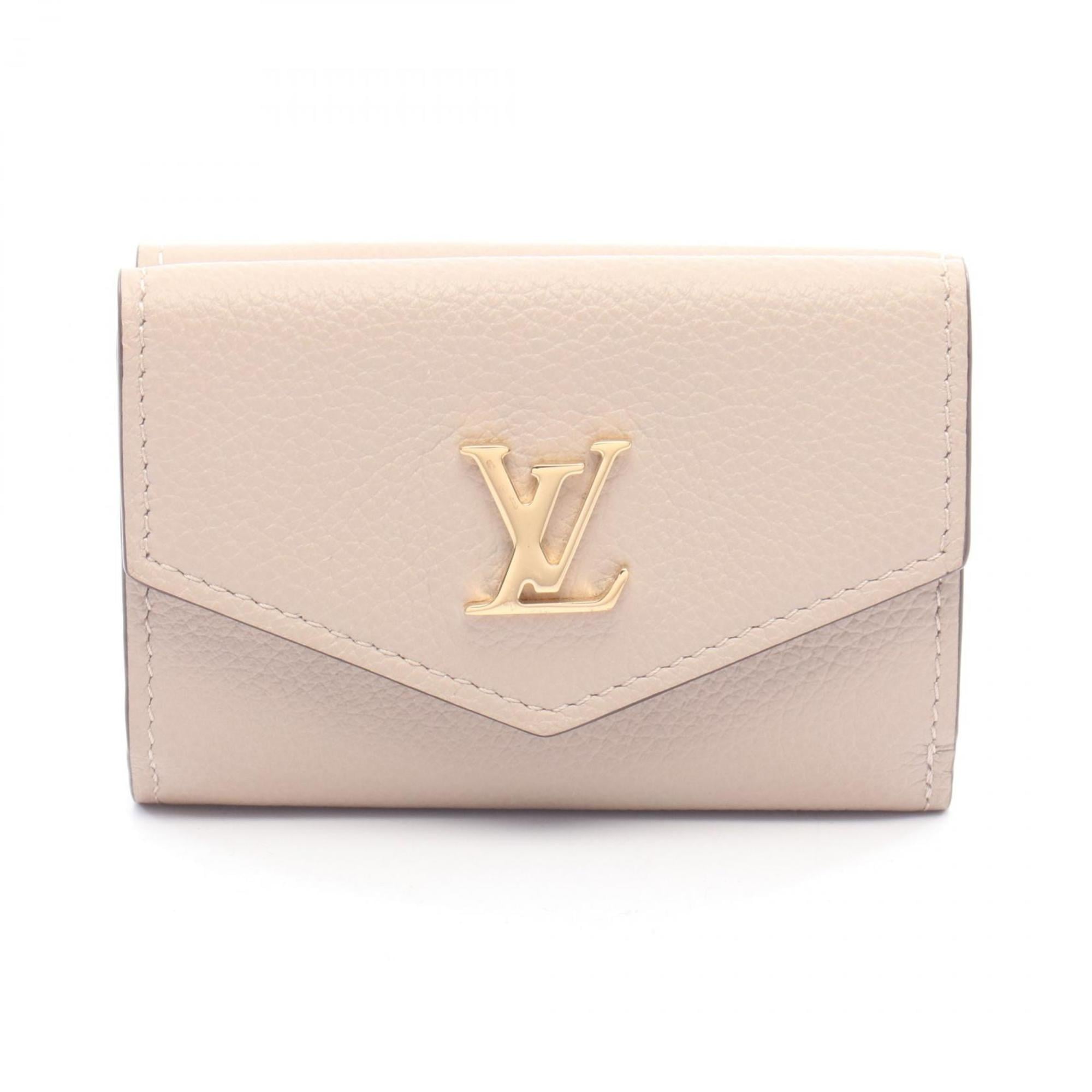 Louis Vuitton Beige Grayish Leather Wallet (Tri-Fold) (Pre-Owned)