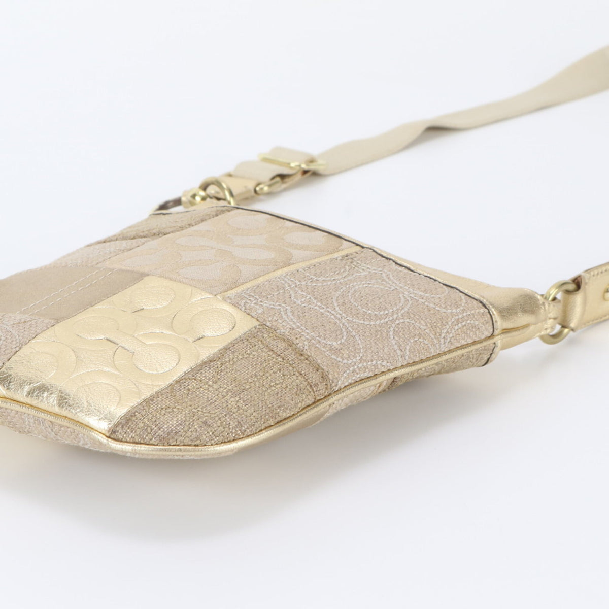 Coach Gold Leather Canvas Crossbody Bag Shoulder Bag (Pre-Owned)