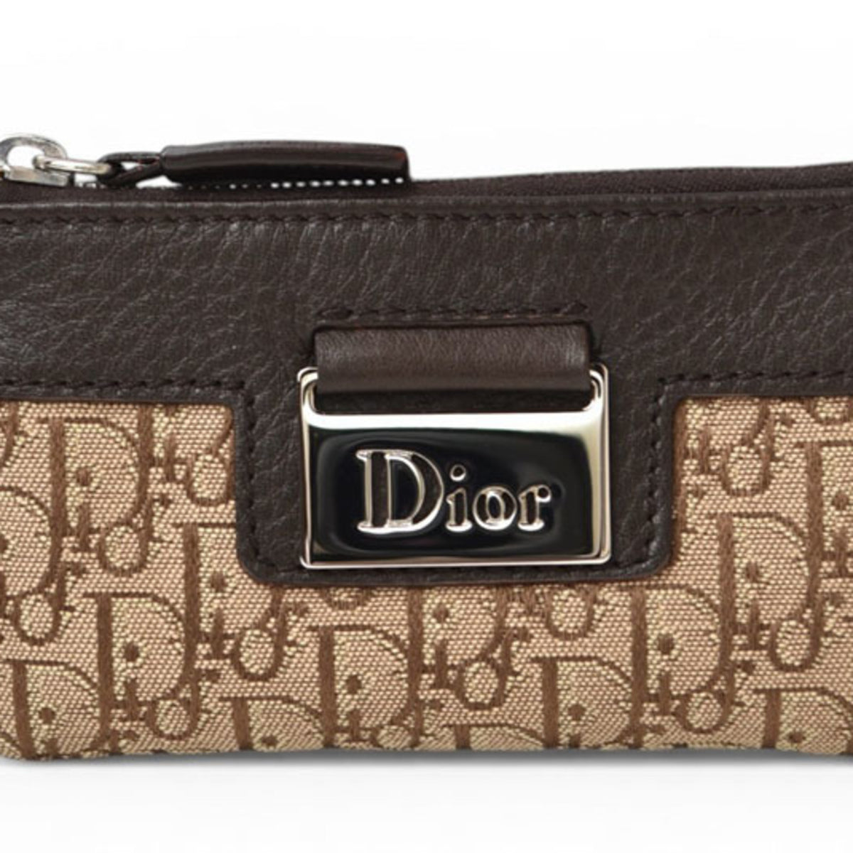 Christian Dior Beige Brown Leather Canvas Pouch (Pre-Owned)