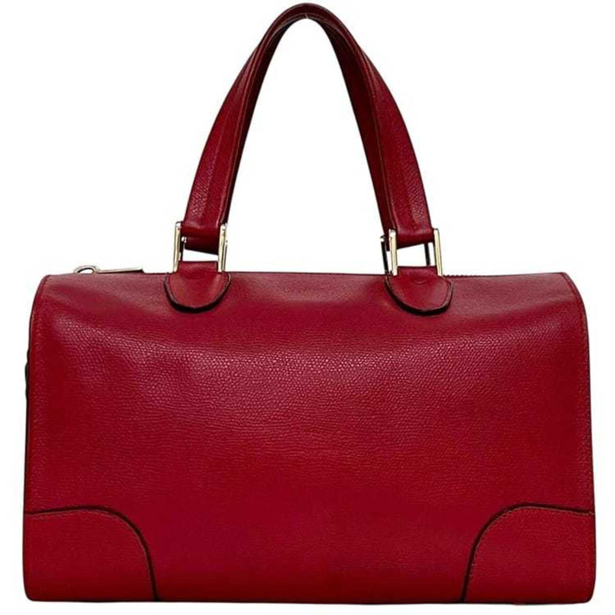 Valextra Red Color Leather Boston Bag Handbag (Pre-Owned)