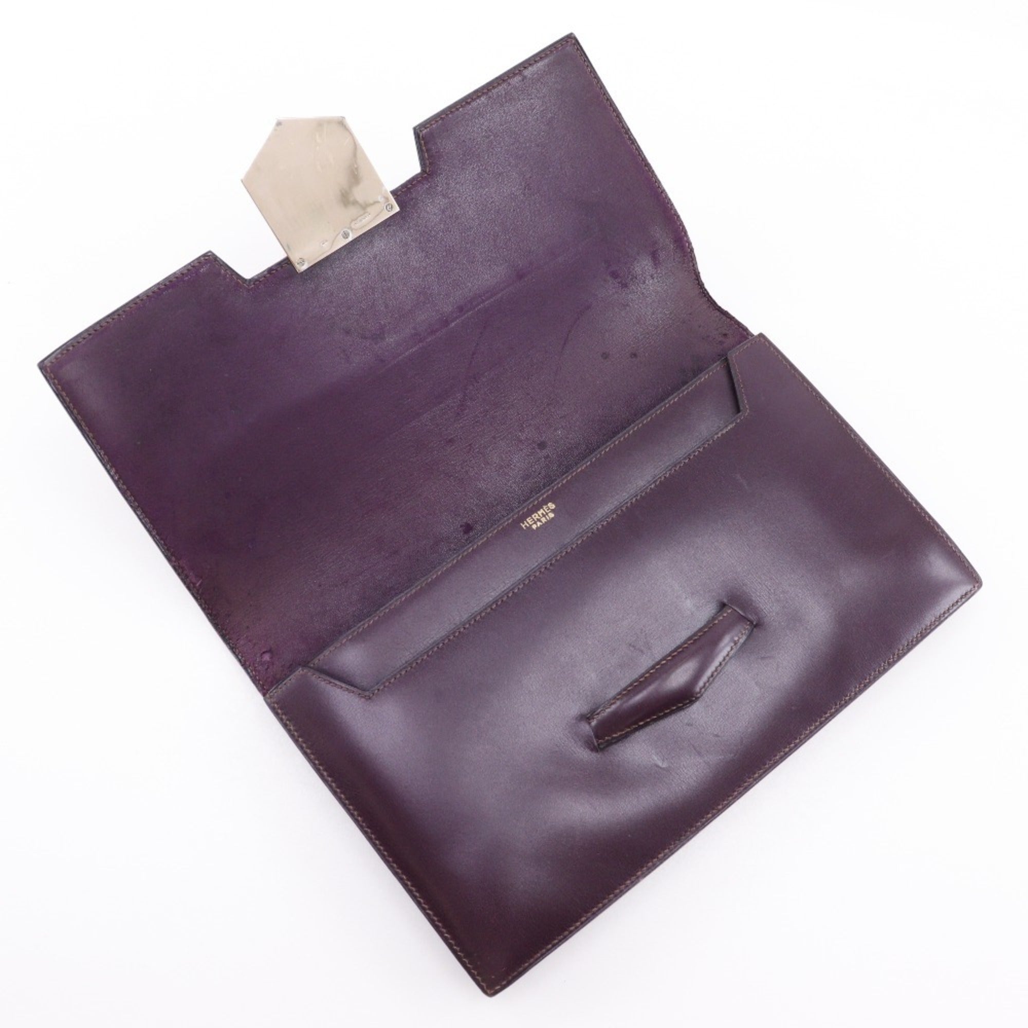 Hermes Bordeaux Box Calf Leather Clutch Bag (Pre-Owned)