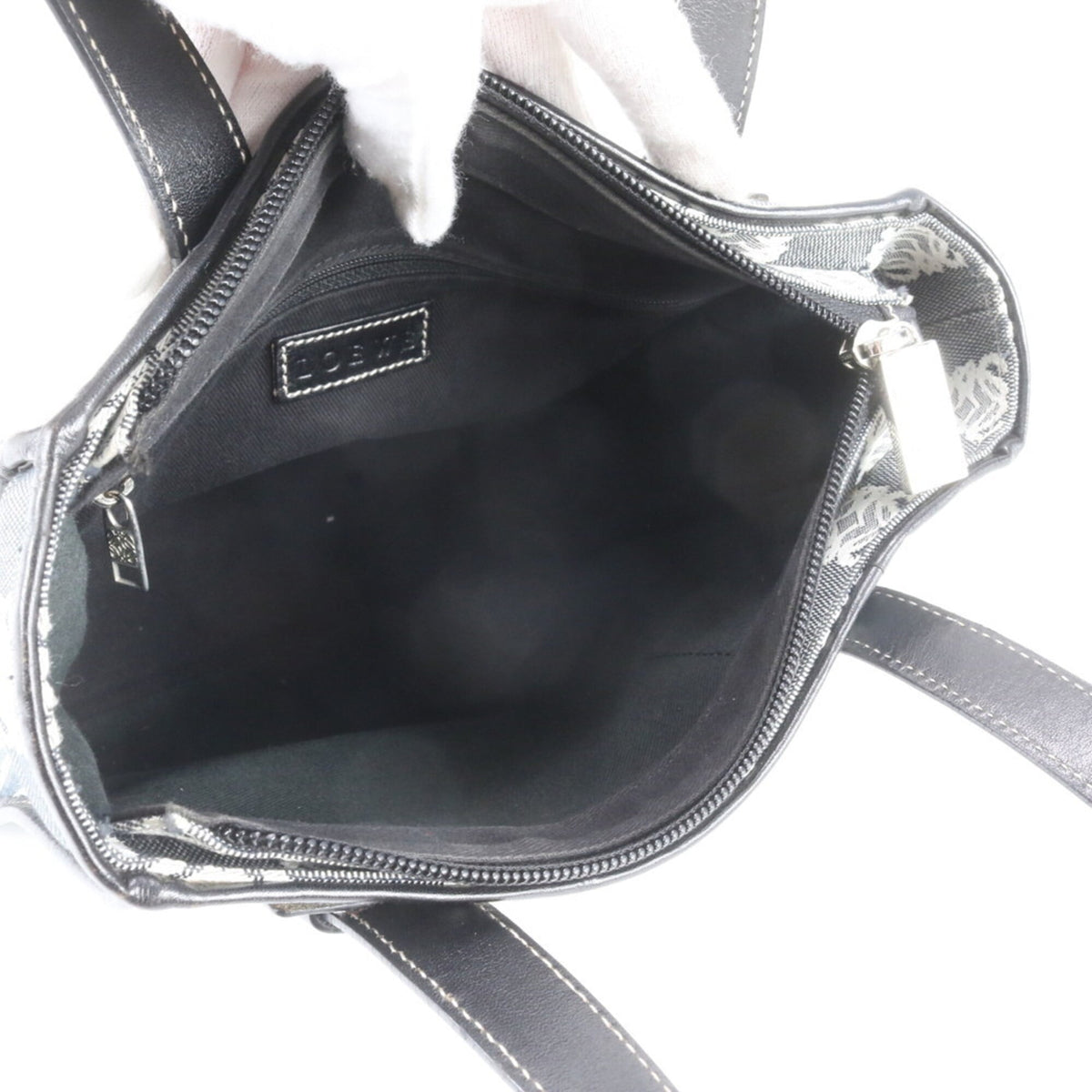 Loewe Black Leather Canvas Handbag Shoulder Bag Tote Bag (Pre-Owned)