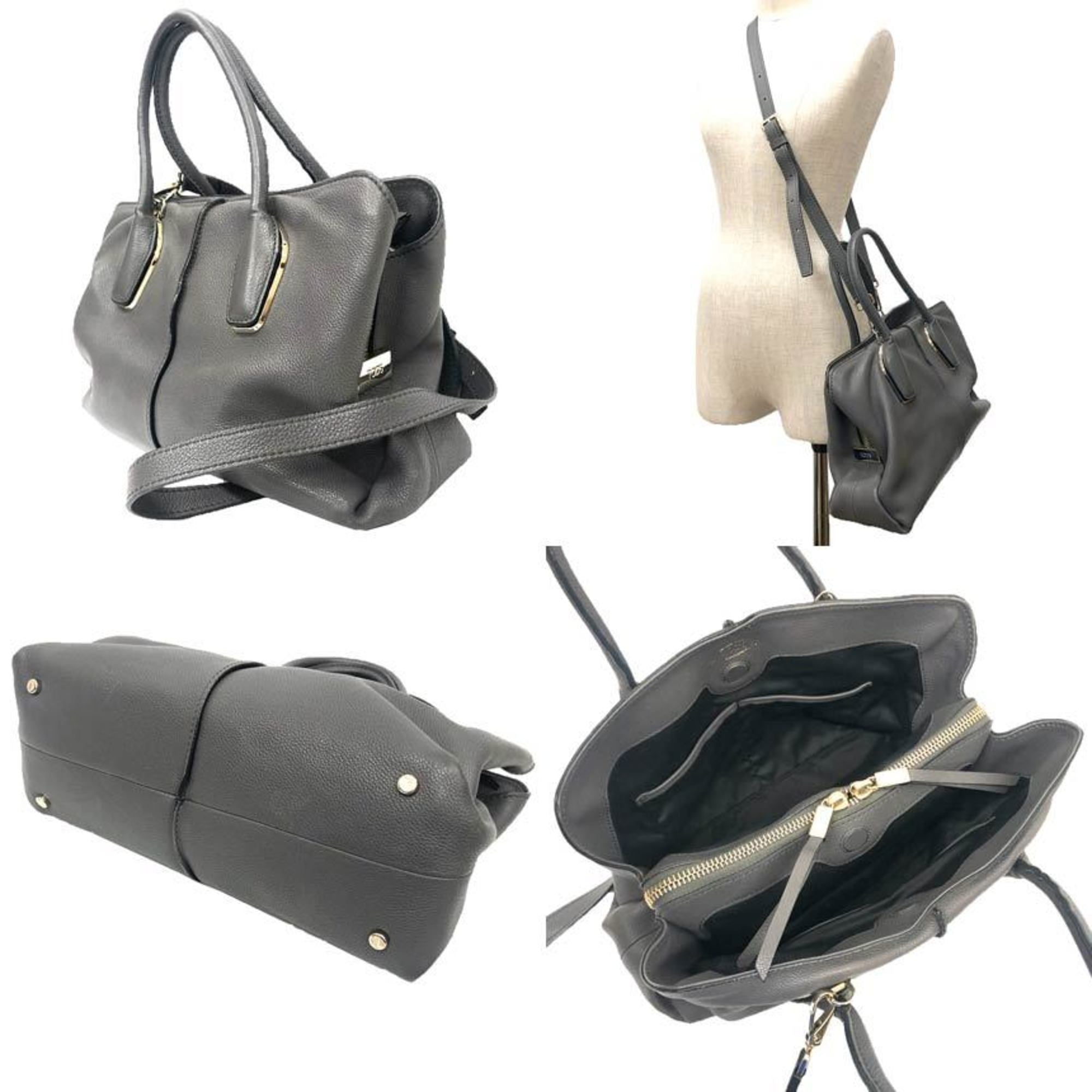 Tod's Gray Leather Handbag Shoulder Bag (Pre-Owned)