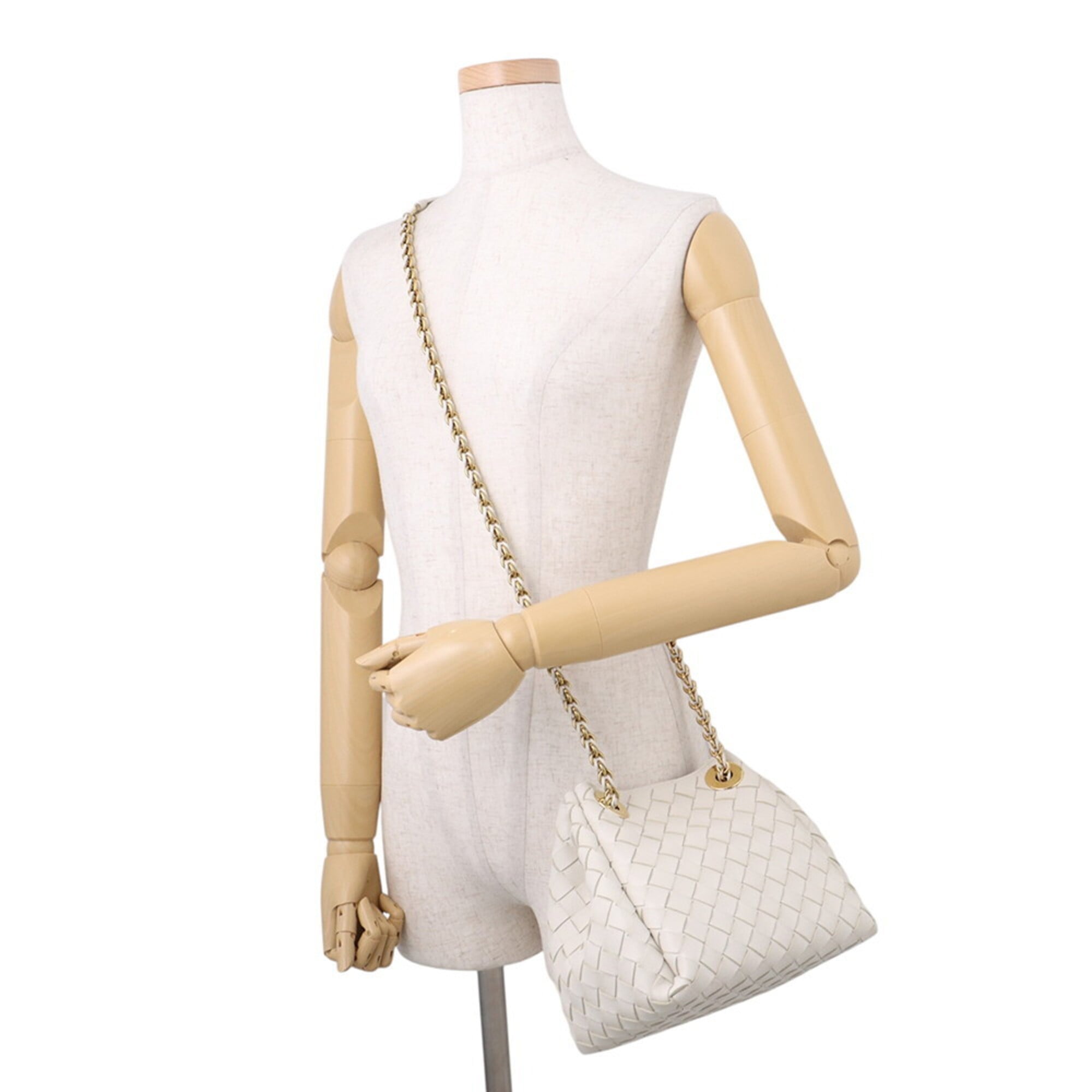 Bottega Veneta Intrecciato White Leather Handbag Shoulder Bag (Pre-Owned)