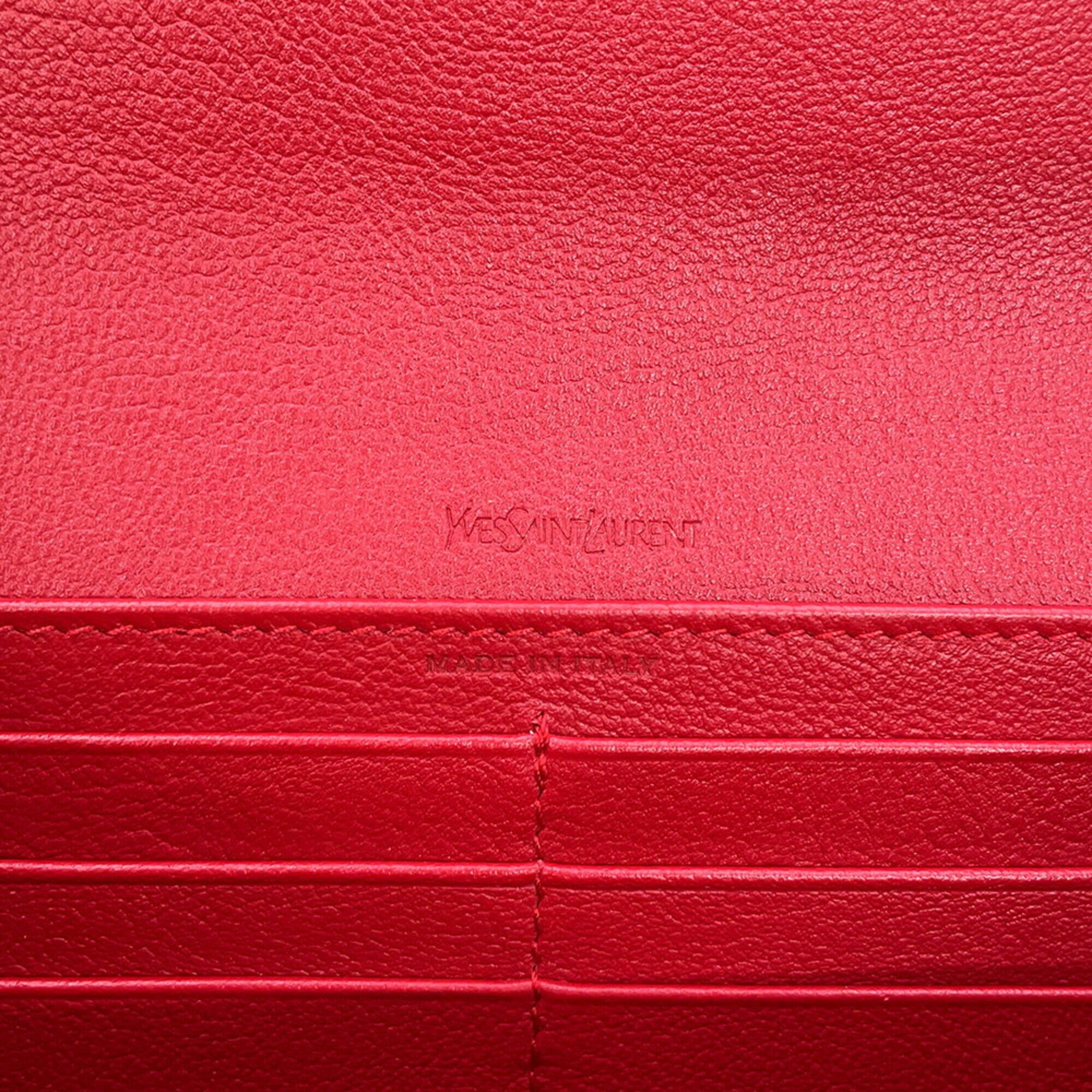 Yves Saint Laurent Red Color Leather Long Wallet (Bi-Fold) (Pre-Owned)