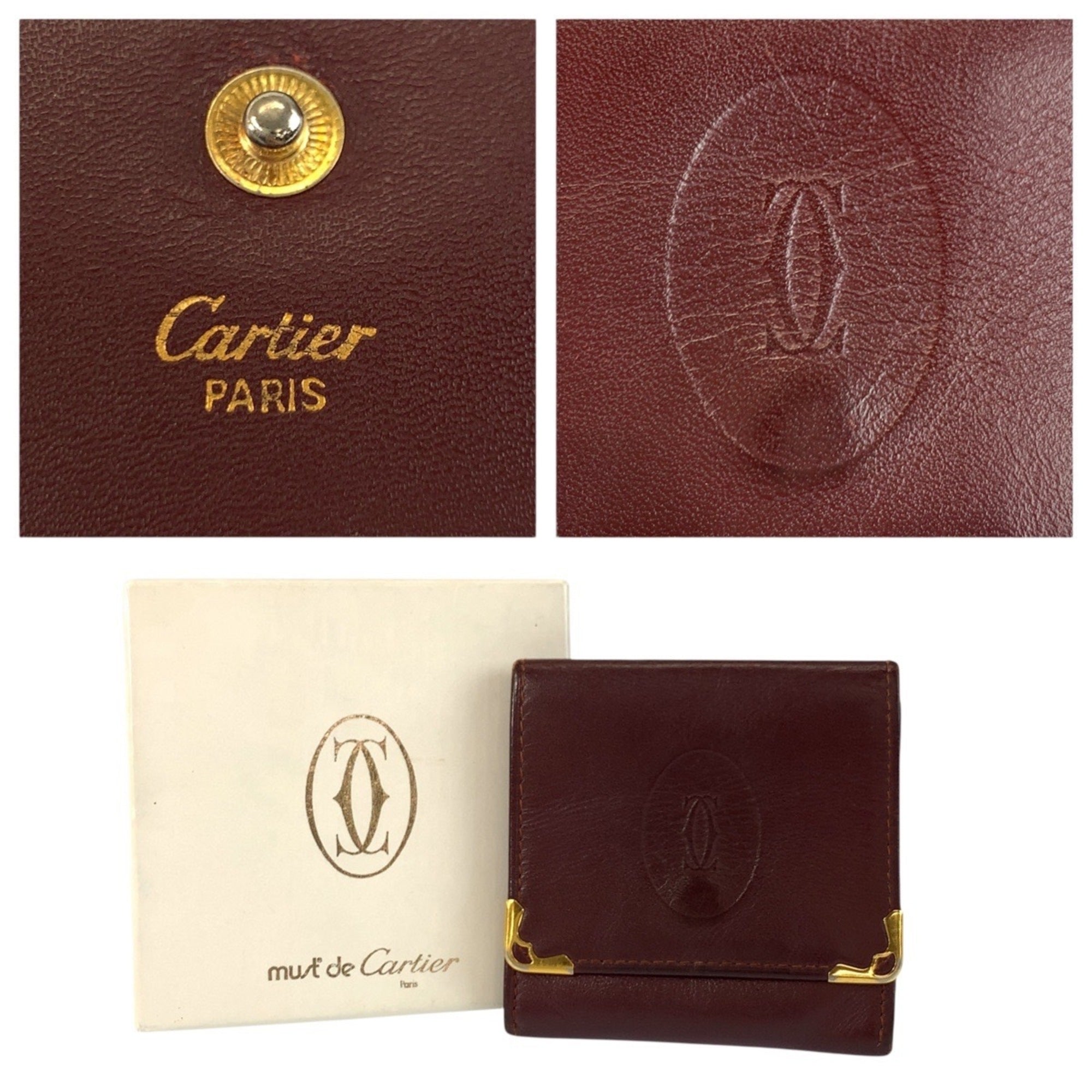 Cartier Bordeaux Leather Coin Purse/Coin Case (Pre-Owned)