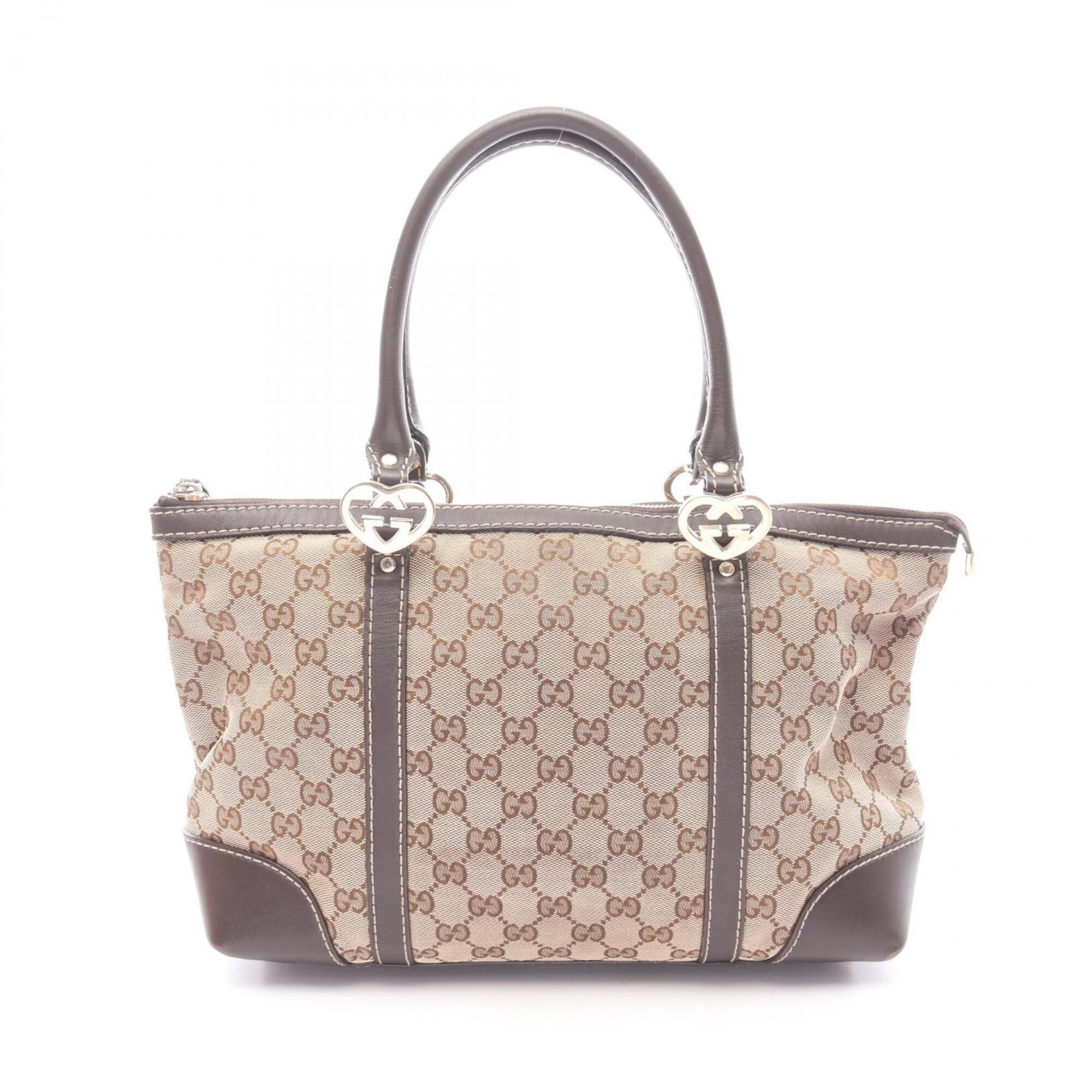 Gucci Beige Brown Canvas Leather Handbag Tote Bag (Pre-Owned)