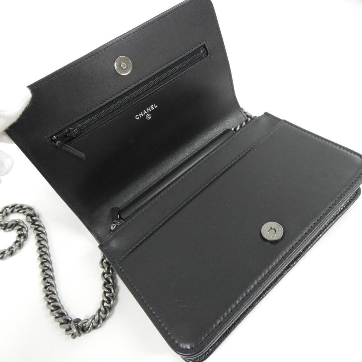 Chanel Black Grained Calfskin Chain/Shoulder Wallet (Pre-Owned)