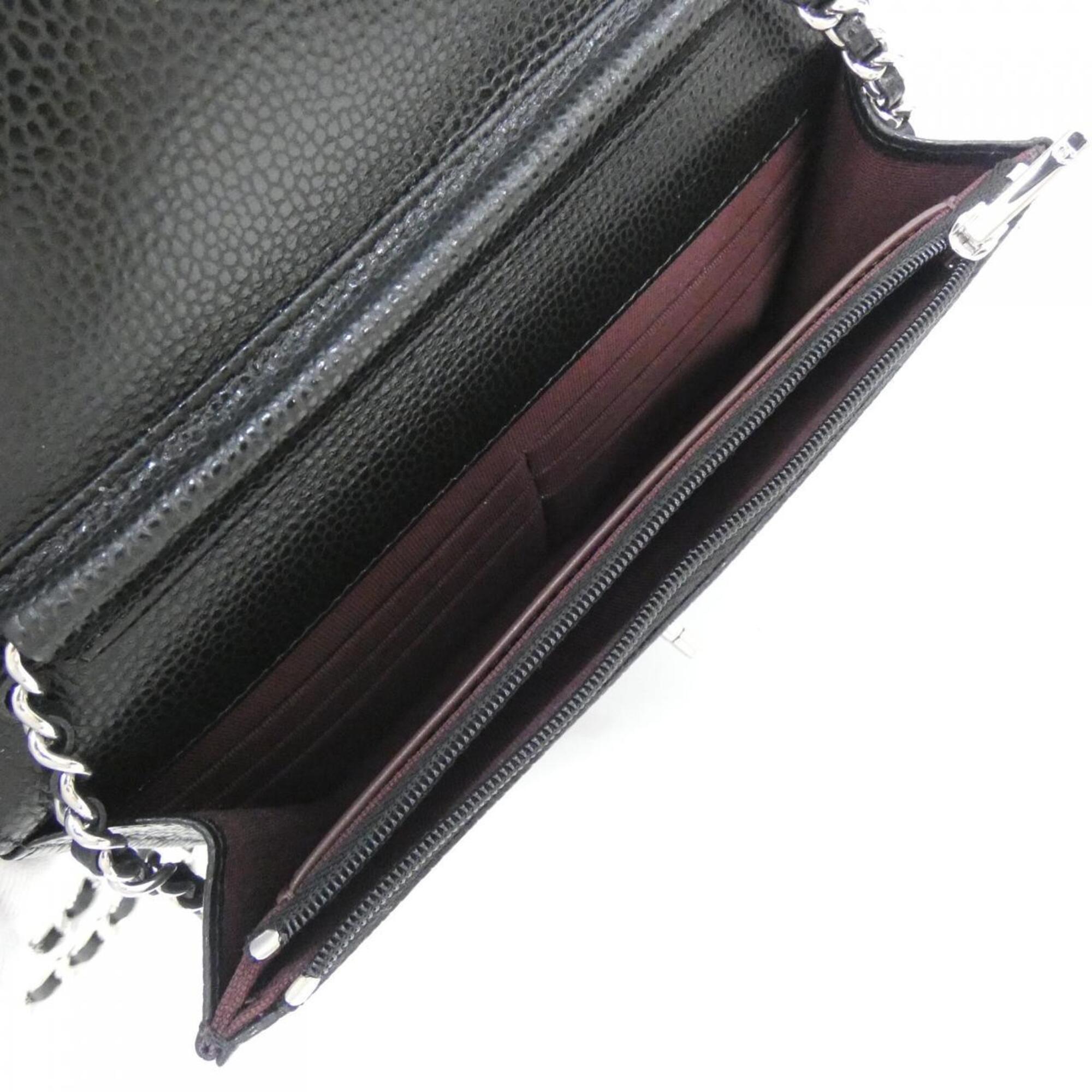 Chanel Black Bordeaux Grained Calfskin Chain/Shoulder Wallet (Pre-Owned)