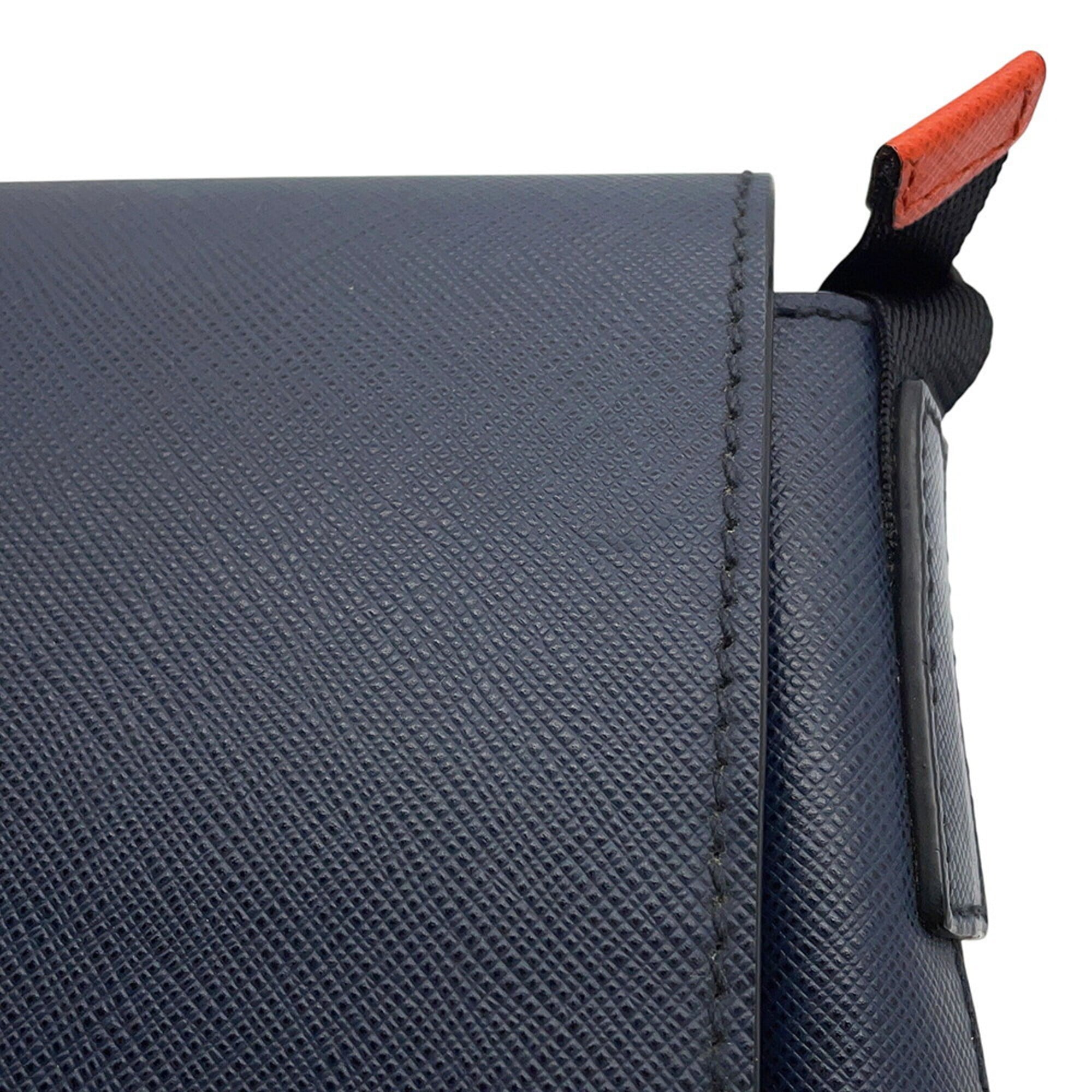 Prada Navy Orange Leather Handbag Shoulder Bag (Pre-Owned)