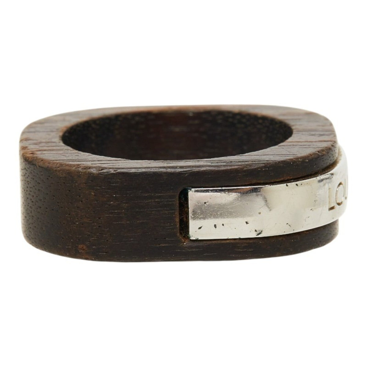 Louis Vuitton Silver Brown Metal Wood Band Ring (Pre-Owned)