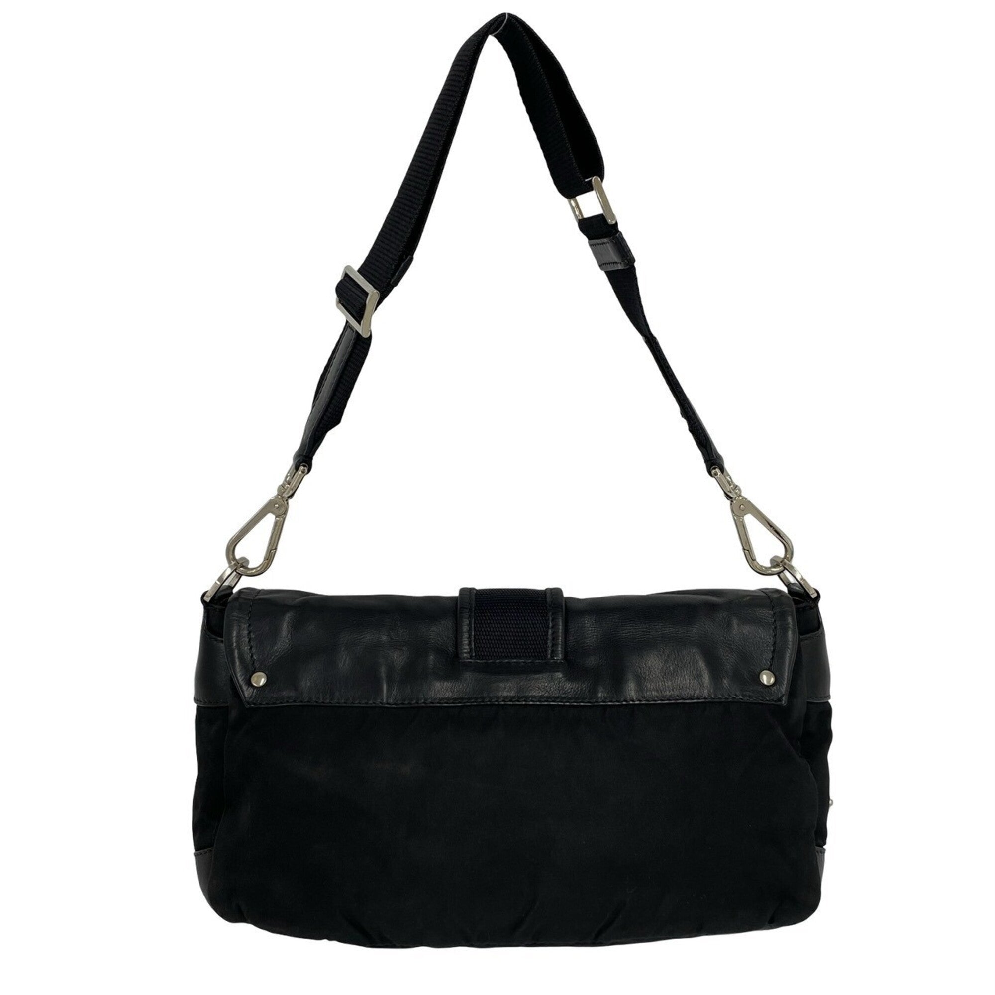 Prada Black Leather Nylon Handbag Shoulder Bag (Pre-Owned)