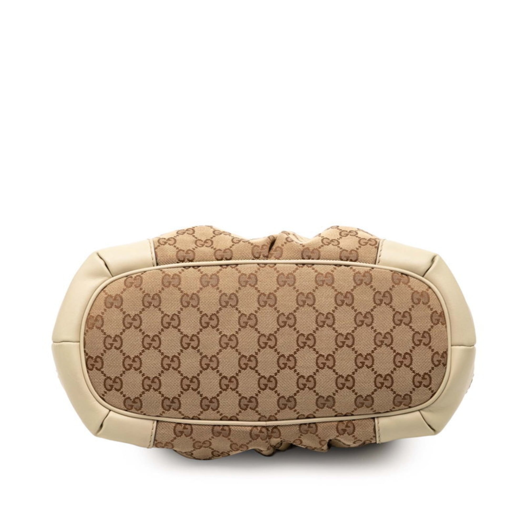 Gucci Beige White Canvas Leather Handbag Shoulder Bag (Pre-Owned)