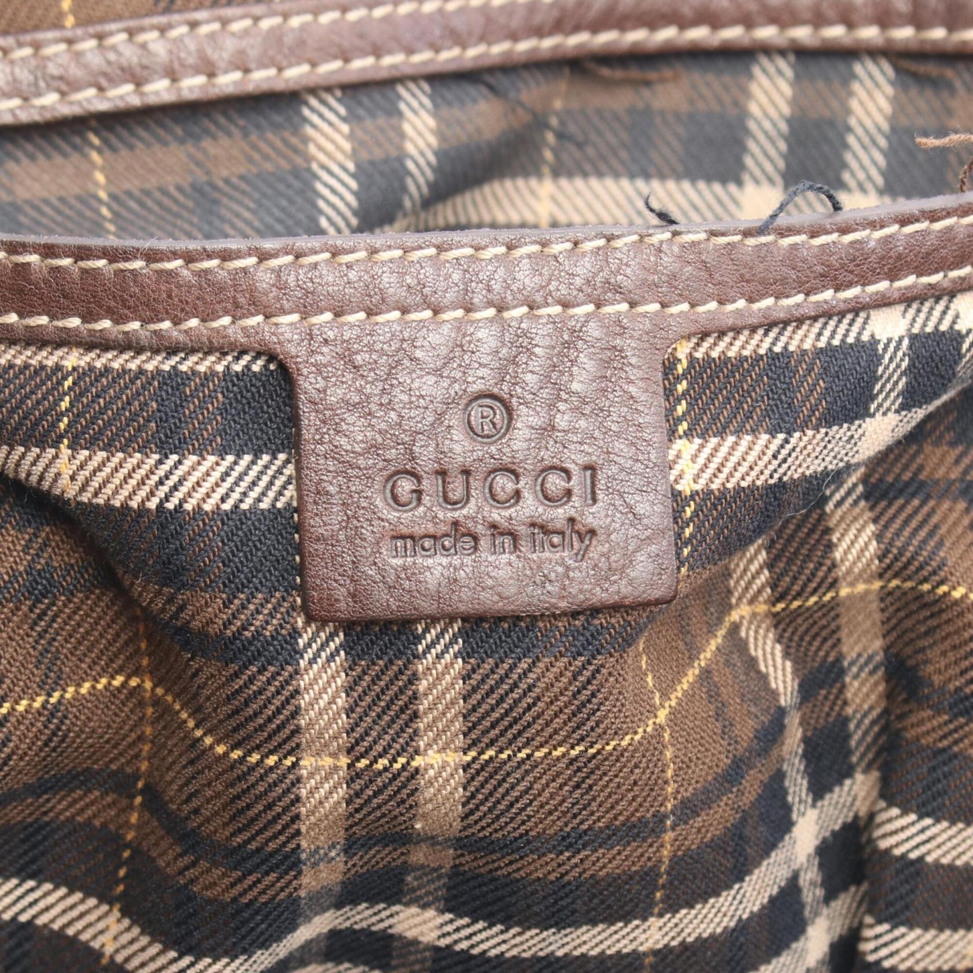 Gucci Brown Canvas Leather Handbag Tote Bag (Pre-Owned)