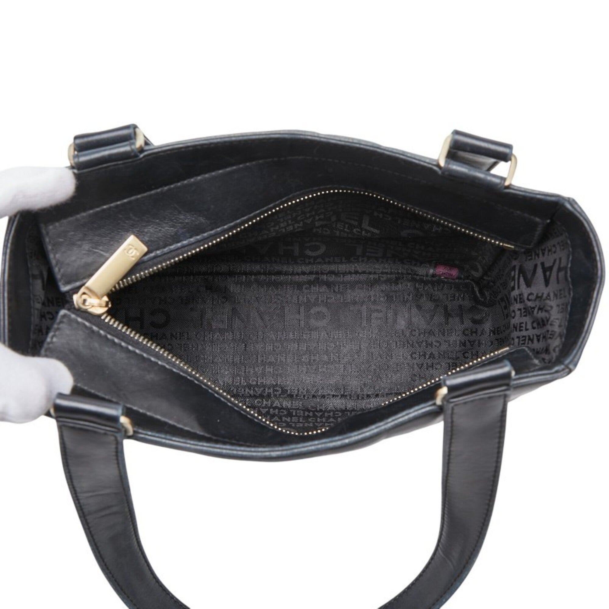 Chanel Black Leather Shoulder Bag Tote Bag (Pre-Owned)