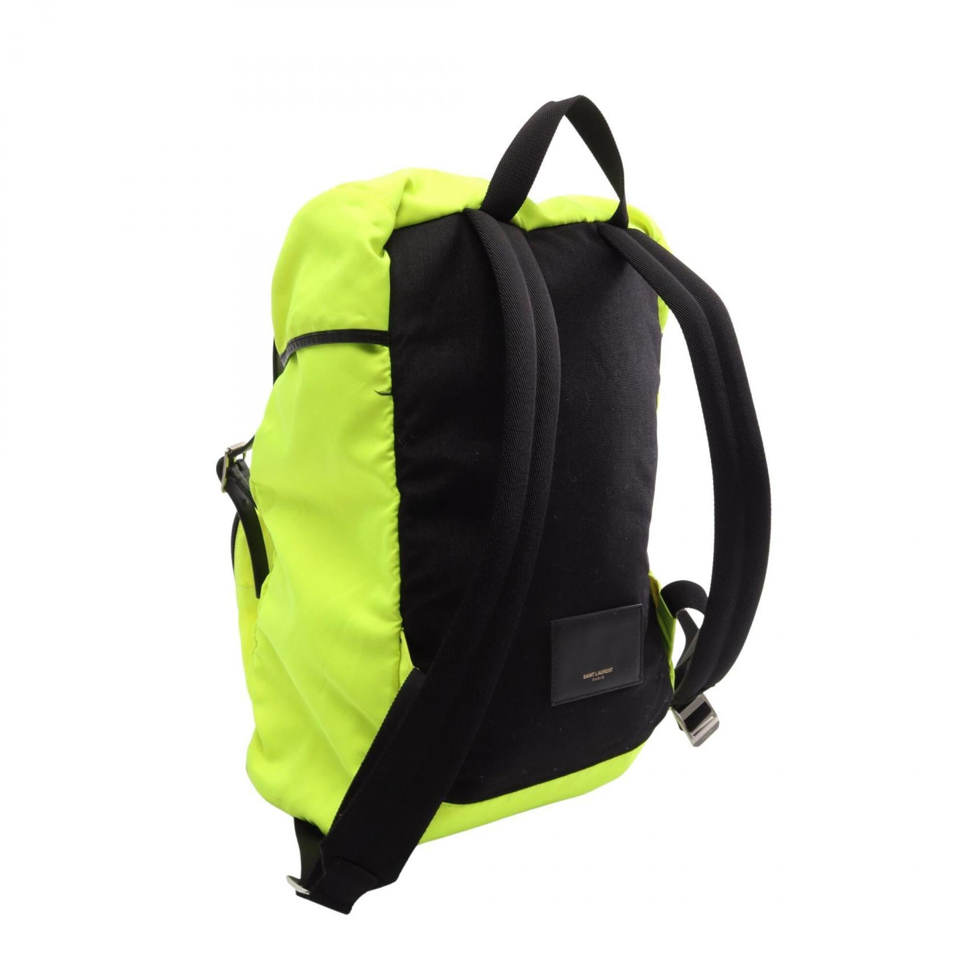 Yves Saint Laurent Black Green Nylon Leather Canvas Backpack Handbag (Pre-Owned)