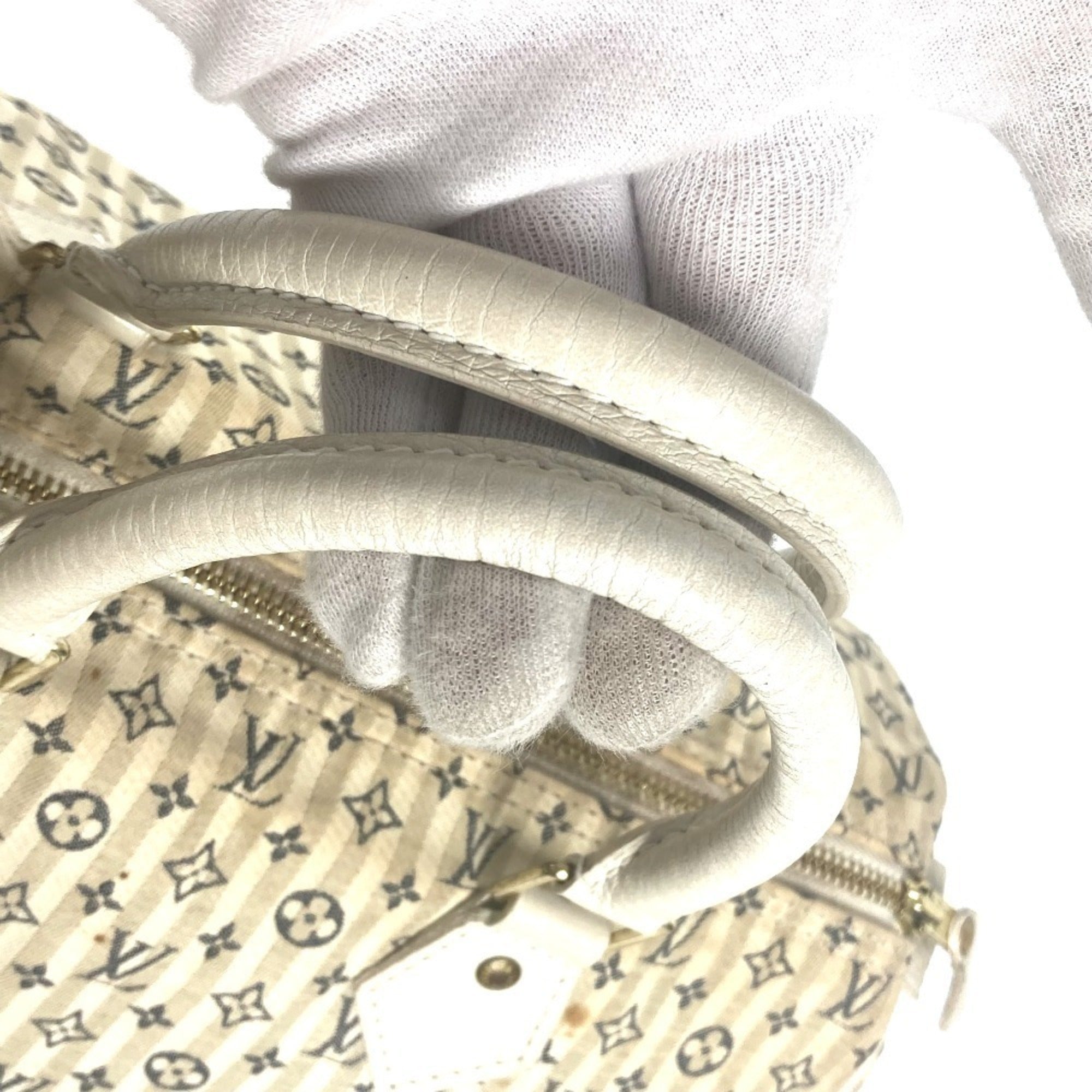 Louis Vuitton Monogram Mini Lin Navy White Monogram Mini Lin Boston Bag Handbag (Pre-Owned)