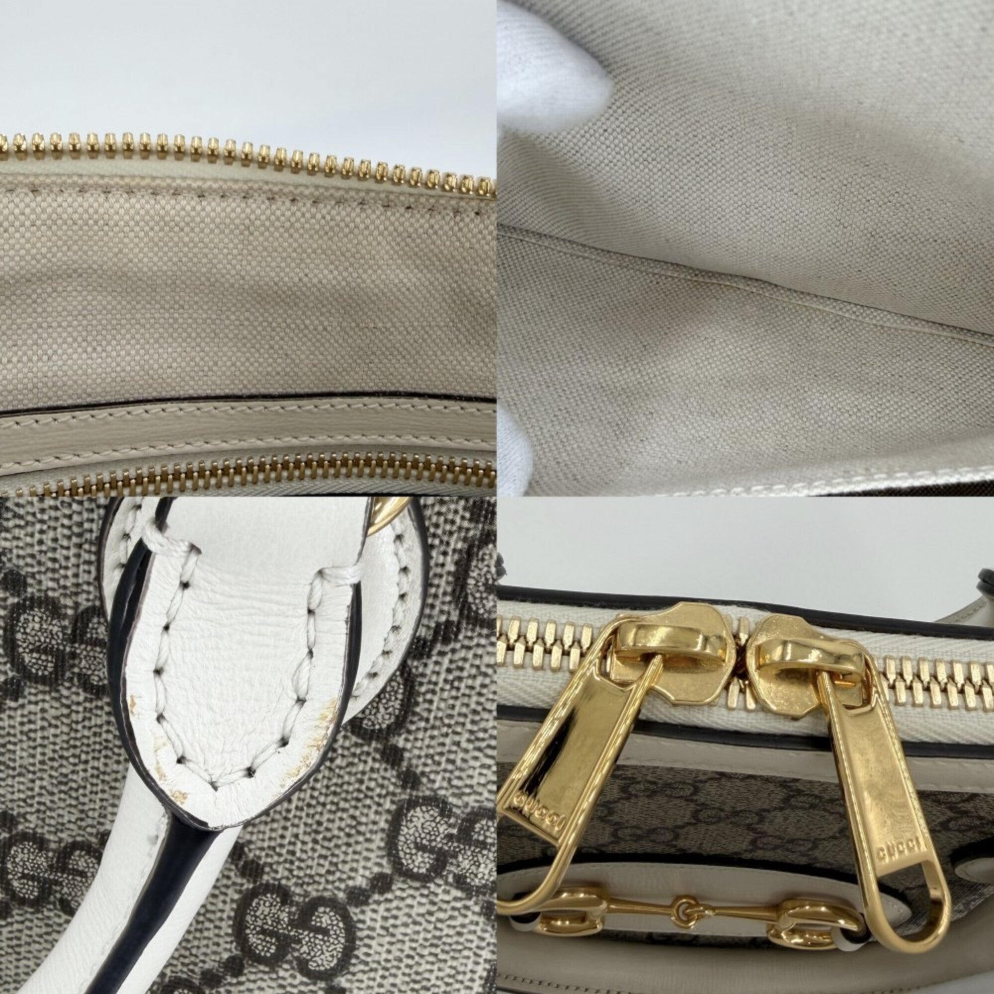Gucci Beige White Gg Supreme Leather Handbag Shoulder Bag (Pre-Owned)