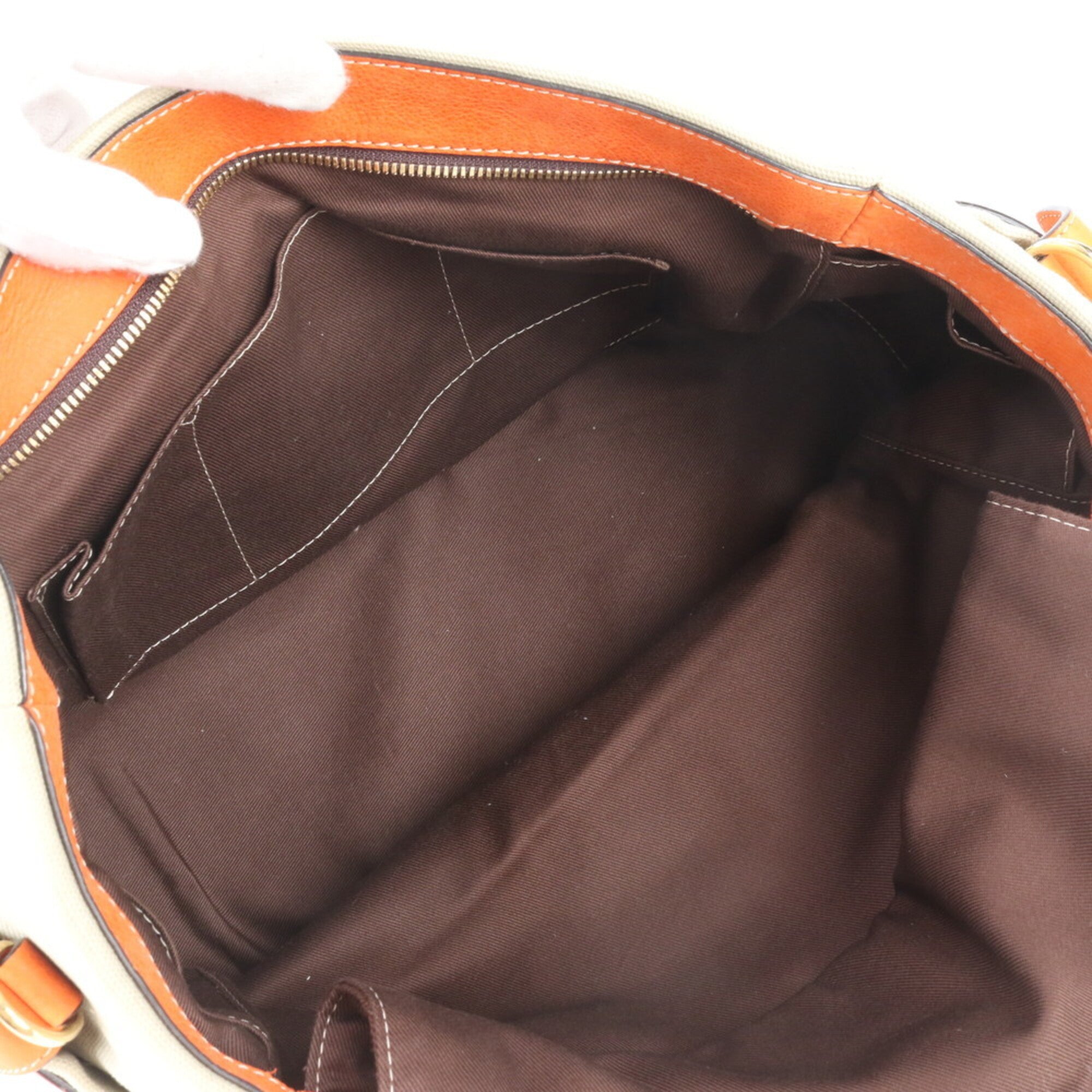 Loewe Brown Orange Leather Canvas Handbag Tote Bag (Pre-Owned)