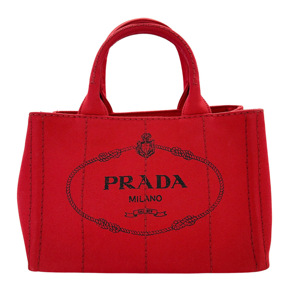 Prada Red Color Canvas Handbag Shoulder Bag (Pre-Owned)