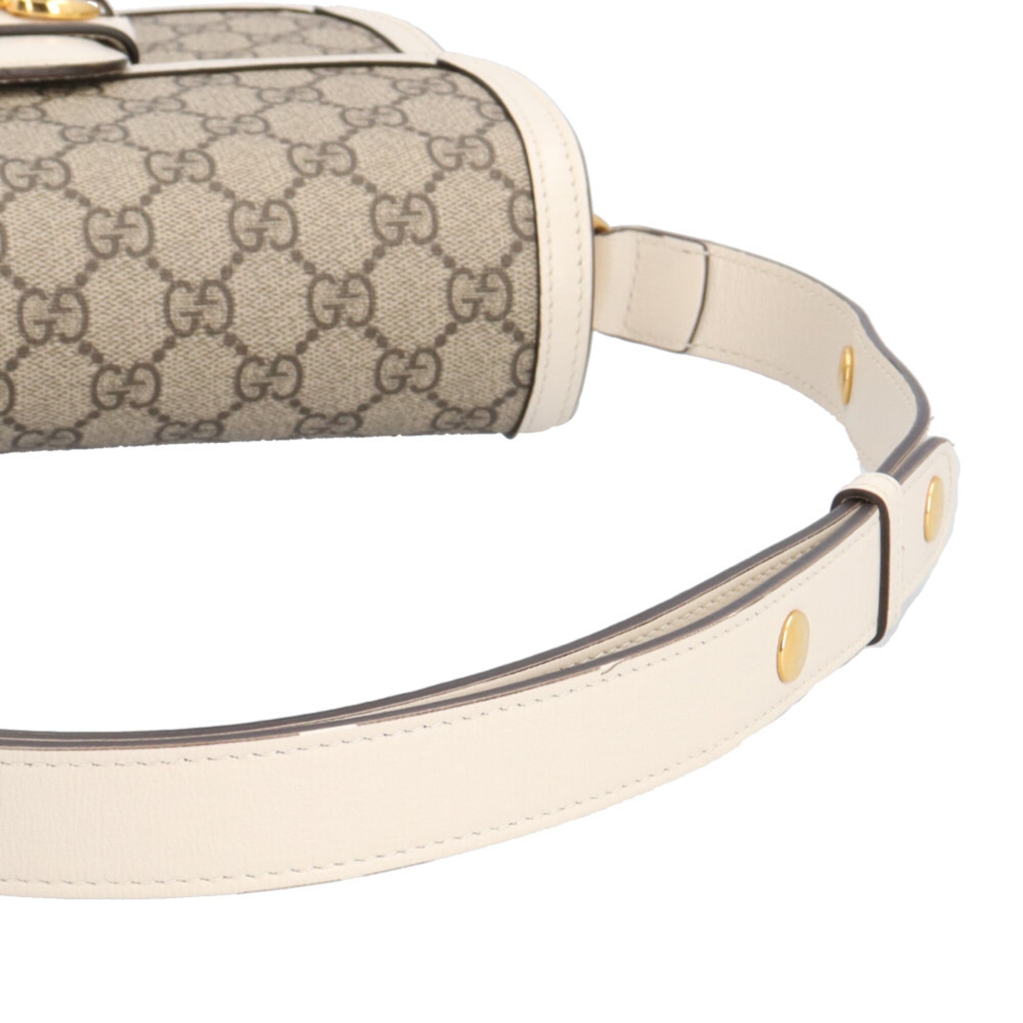 Gucci Horsebit Beige White Gg Supreme Canvas Leather Shoulder Bag (Pre-Owned)