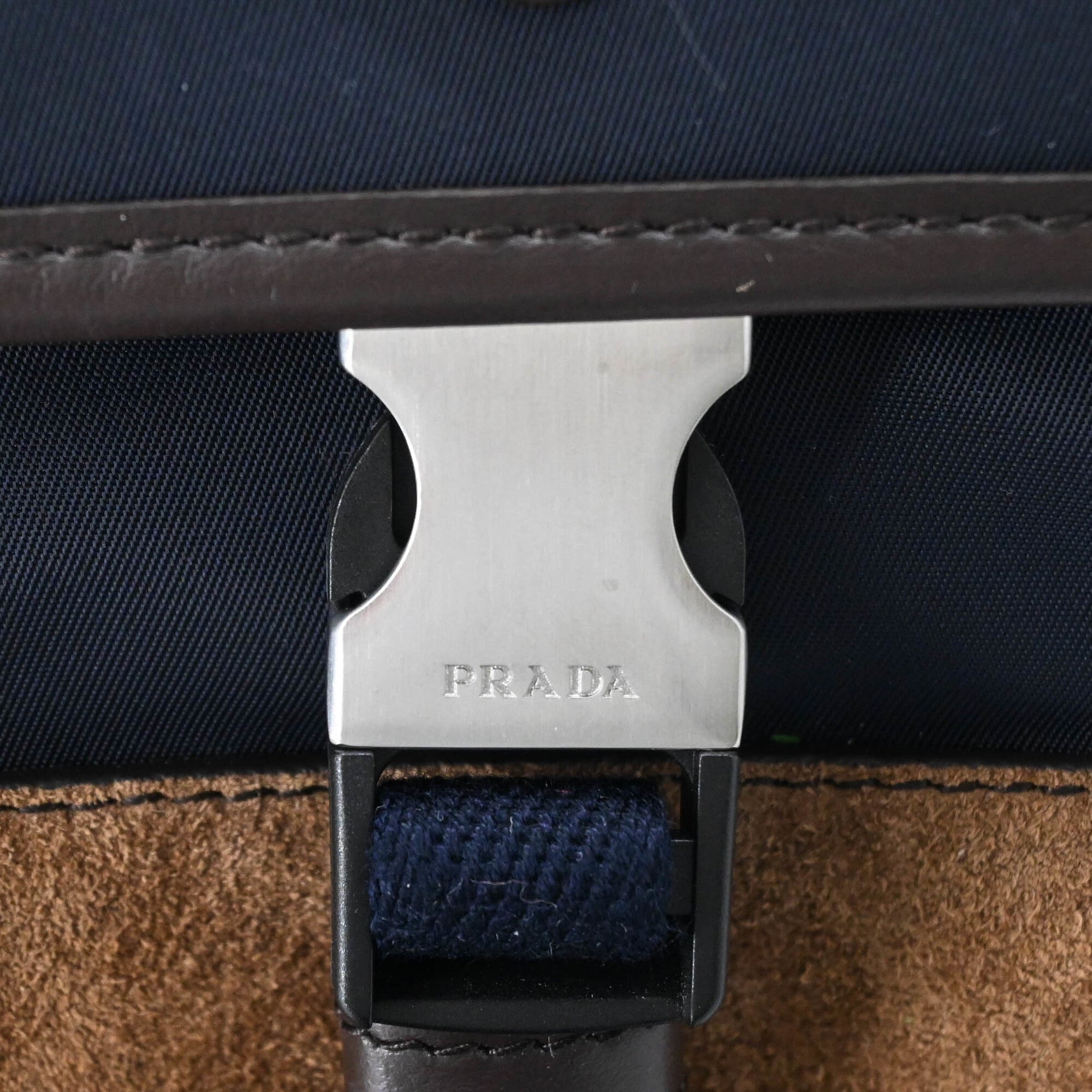 Prada Brown Navy Suede Nylon Shoulder Bag (Pre-Owned)