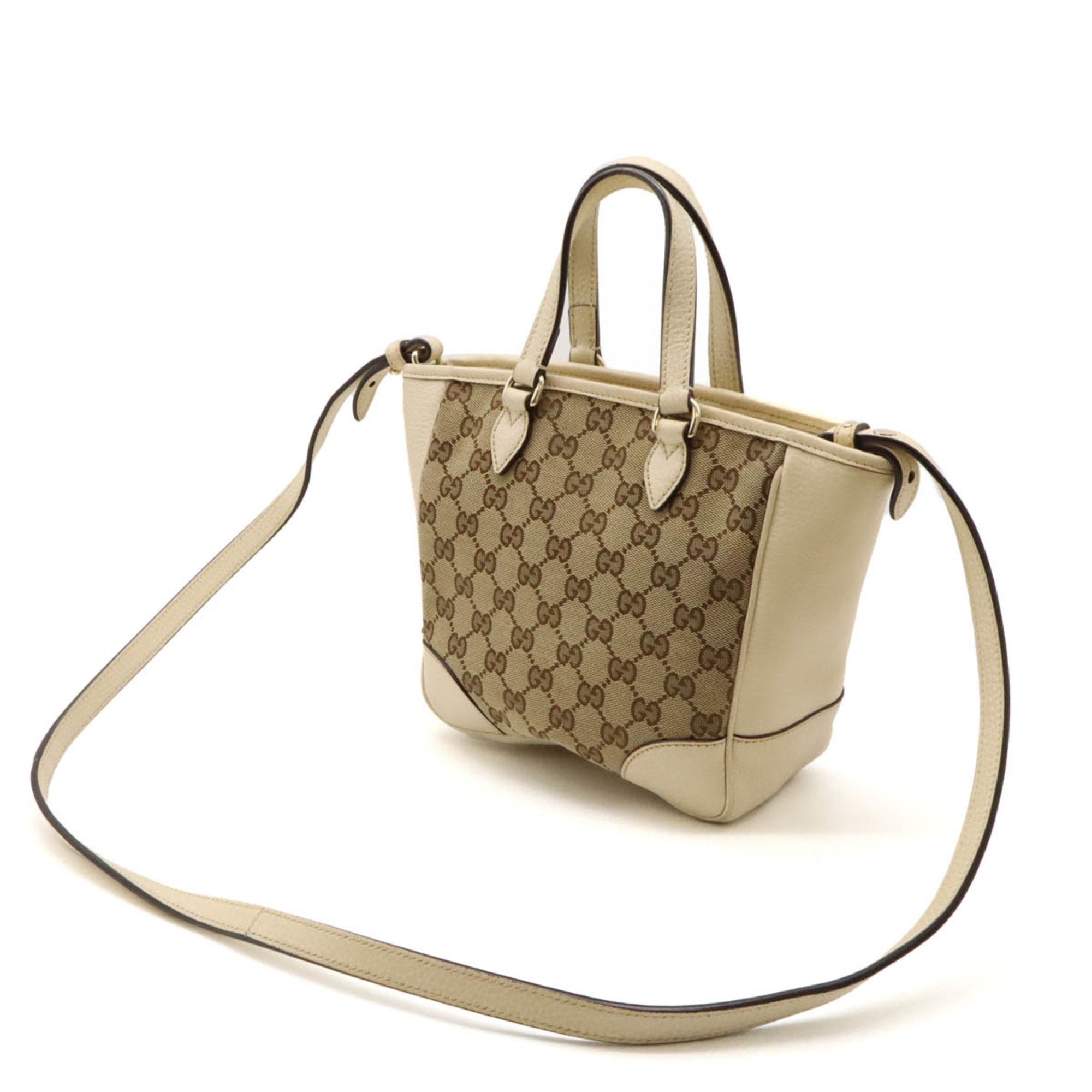 Gucci Beige Khaki Canvas Leather Handbag Shoulder Bag (Pre-Owned)