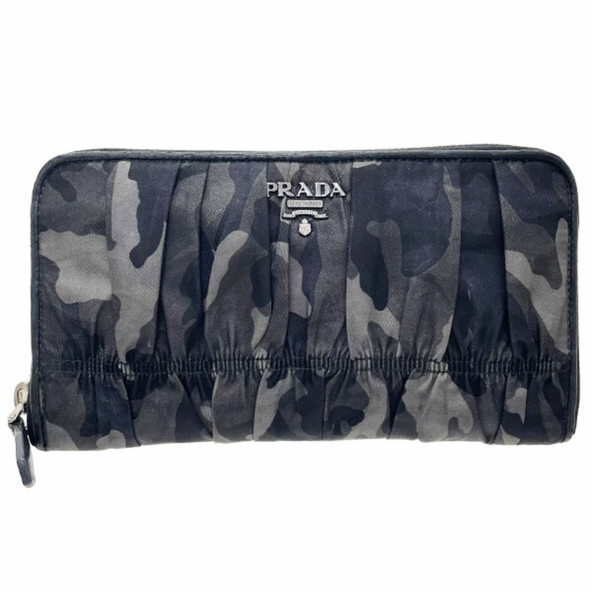 Prada Black Gray Nylon Leather Long Wallet (Bi-Fold) (Pre-Owned)