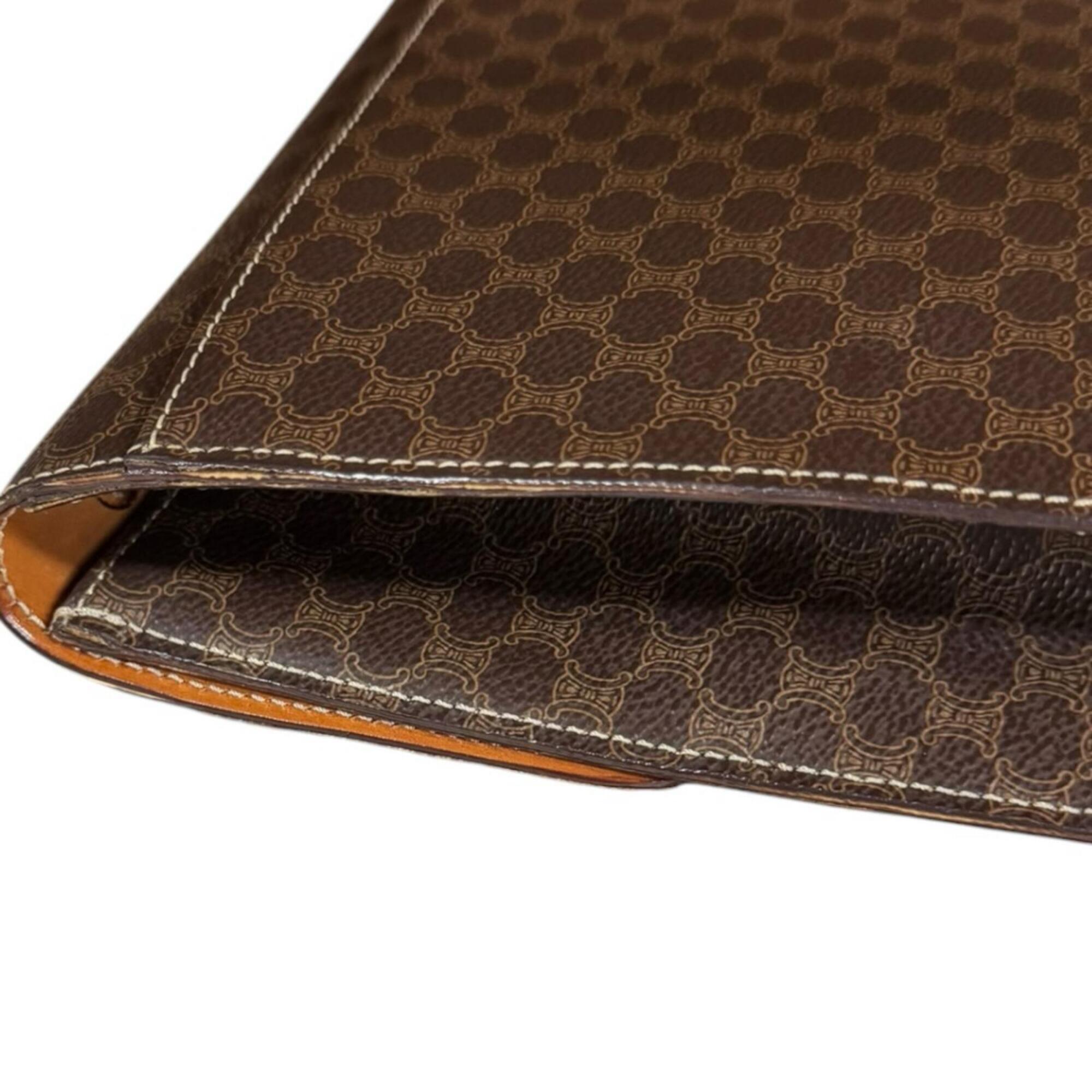 Celine Brown Coated Canvas Leather Clutch Bag Shoulder Bag (Pre-Owned)
