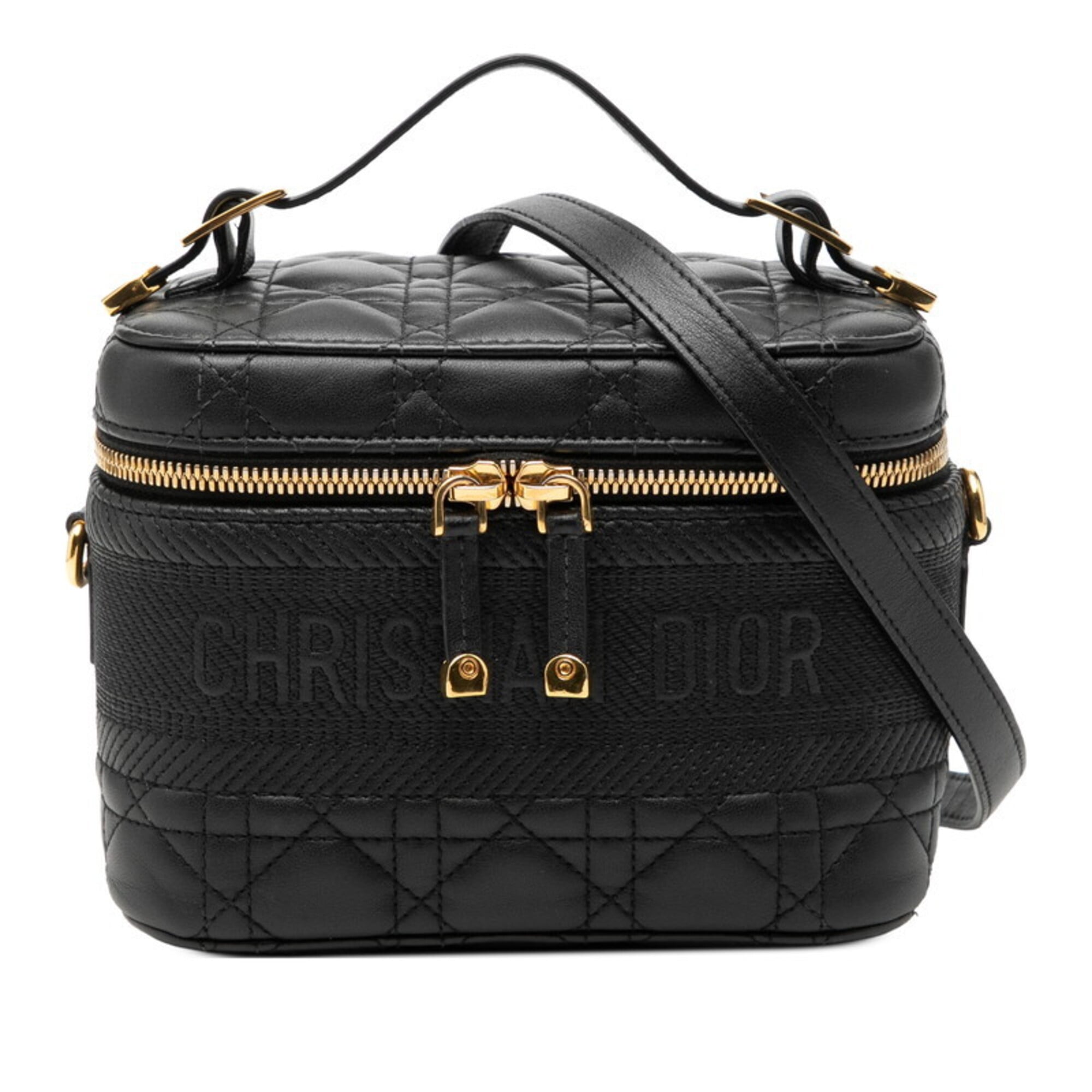 Christian Dior Black Leather Shoulder Bag Vanity Bag (Pre-Owned)