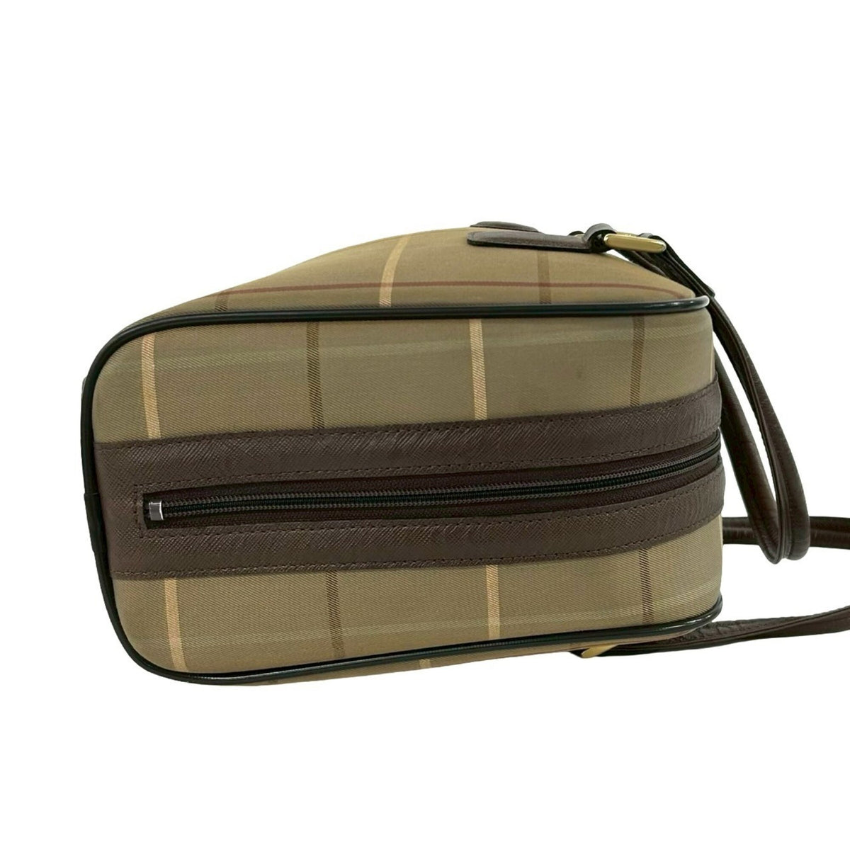 Burberry Brown Khaki Canvas Leather Boston Bag Handbag (Pre-Owned)