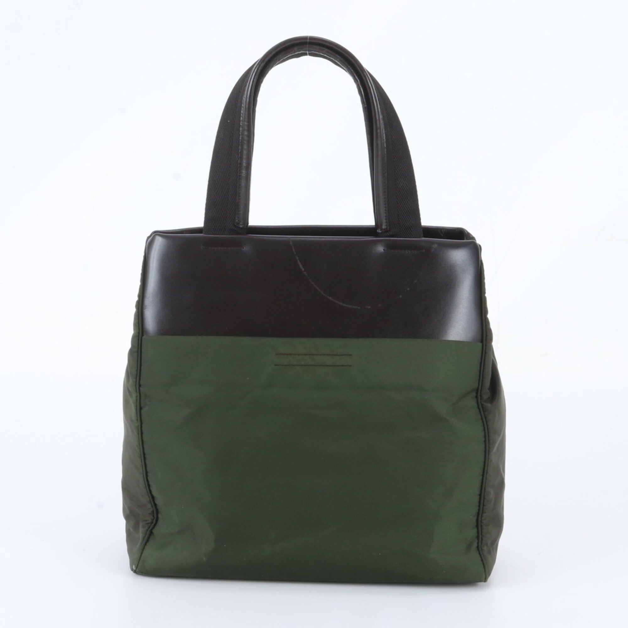 Prada Green Leather Nylon Handbag Shoulder Bag Tote Bag (Pre-Owned)
