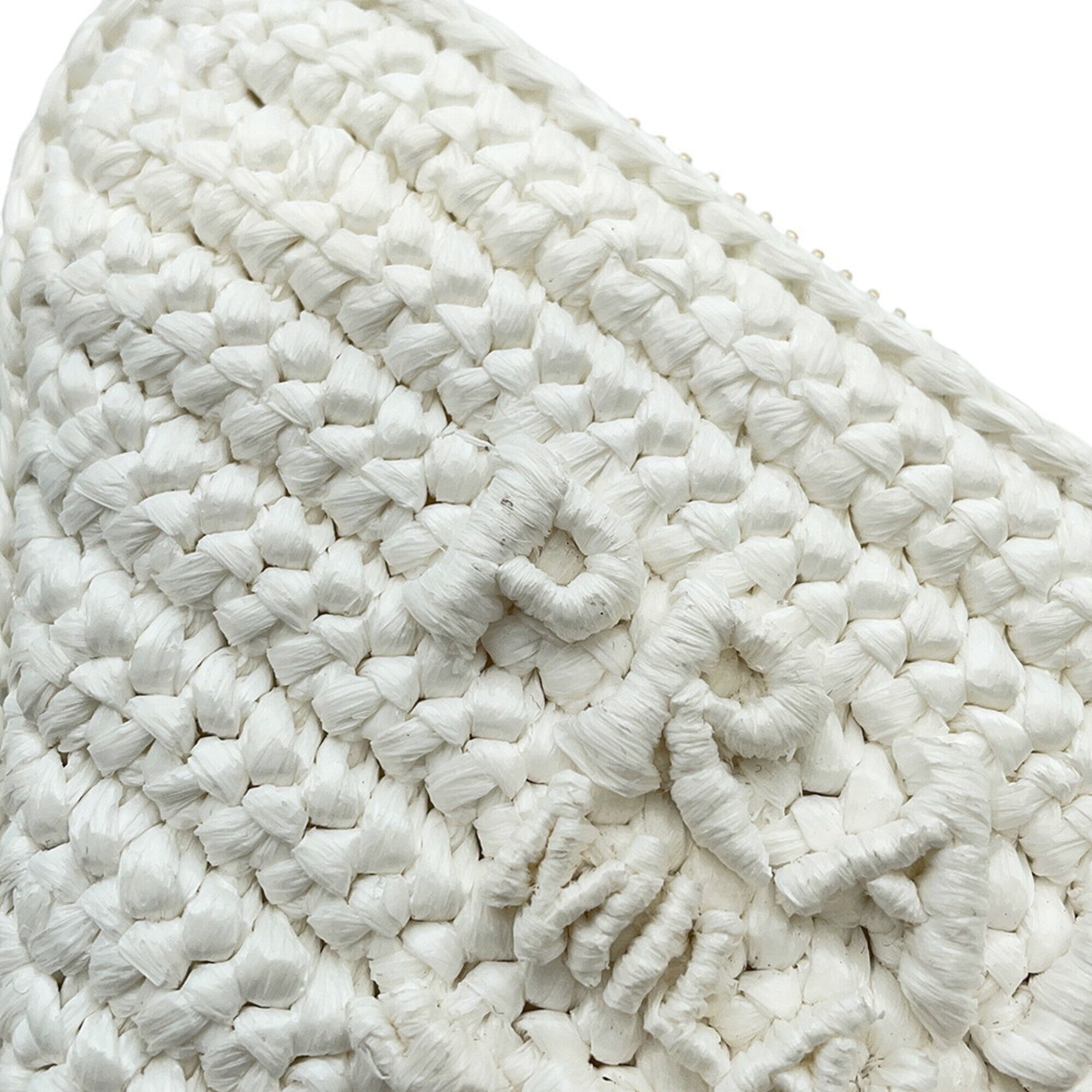 Prada White Leather Raffia Handbag Pouch Shoulder Bag (Pre-Owned)