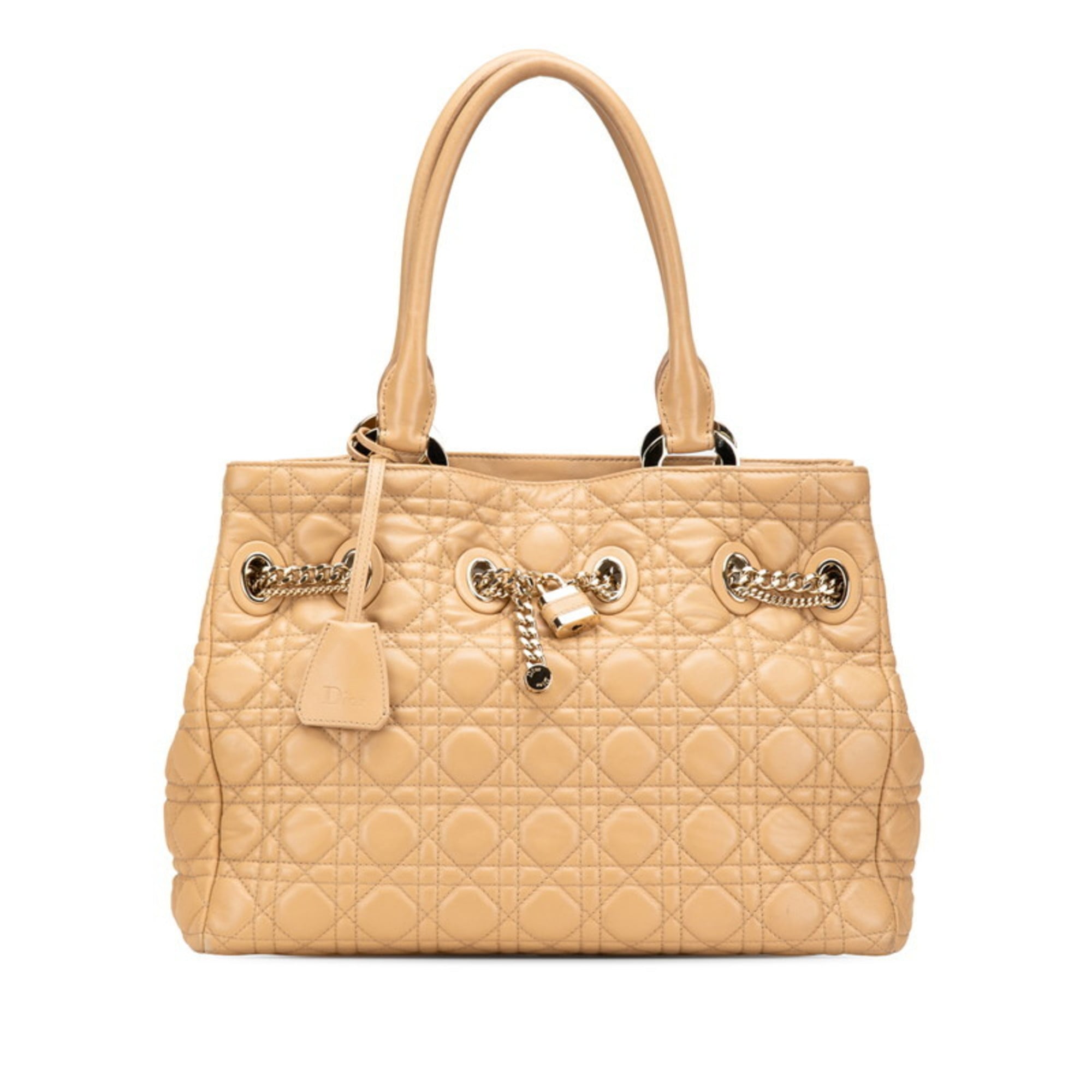 Christian Dior Lady Dior Beige Brown Leather Handbag Tote Bag (Pre-Owned)