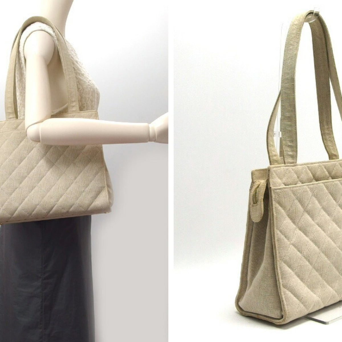 Chanel Ivory Light Beige Off-White Canvas Shoulder Bag Tote Bag (Pre-Owned)