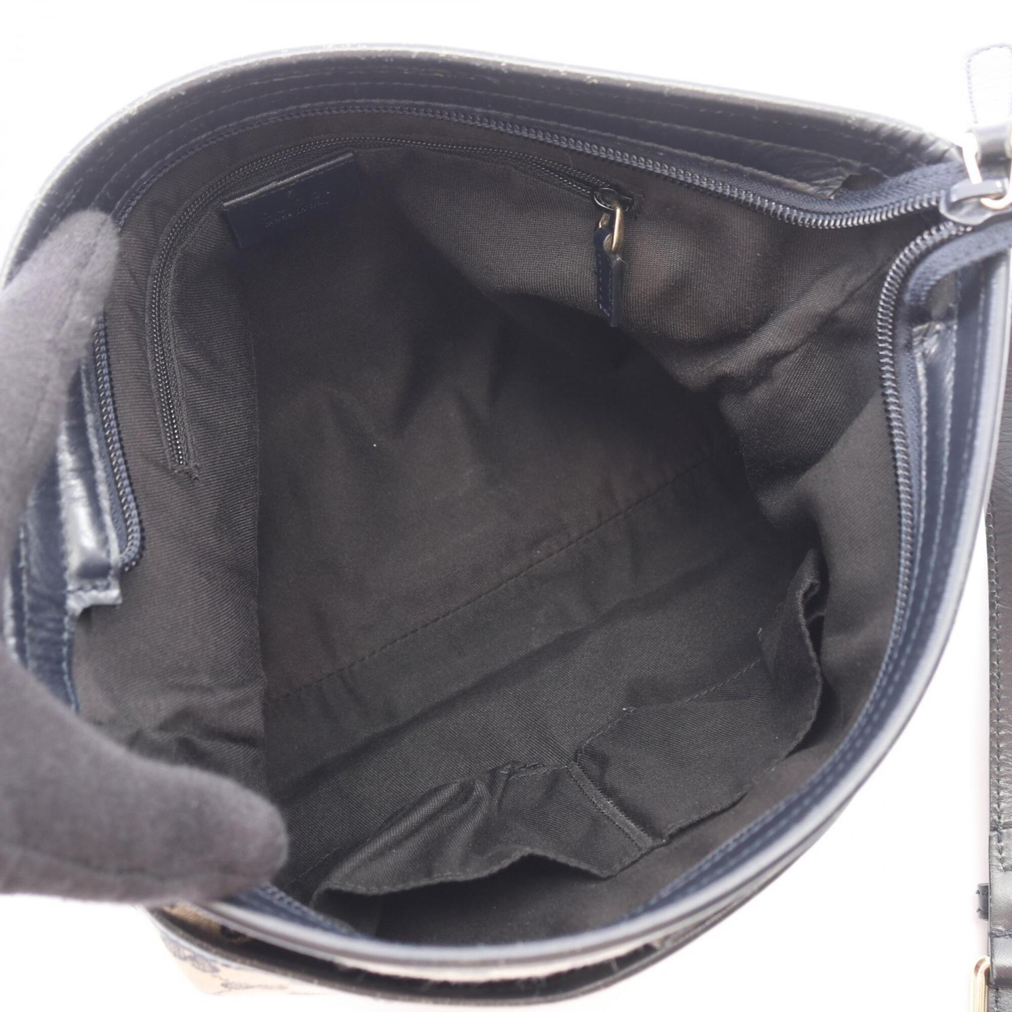 Gucci Beige Navy Canvas Leather Handbag Shoulder Bag (Pre-Owned)