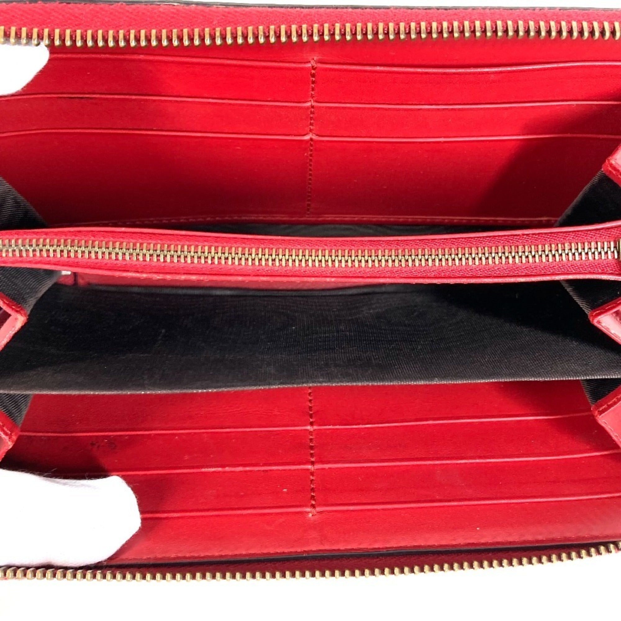 Gucci Gg Supreme Beige Red Color Gg Supreme Leather Long Wallet (Bi-Fold) (Pre-Owned)