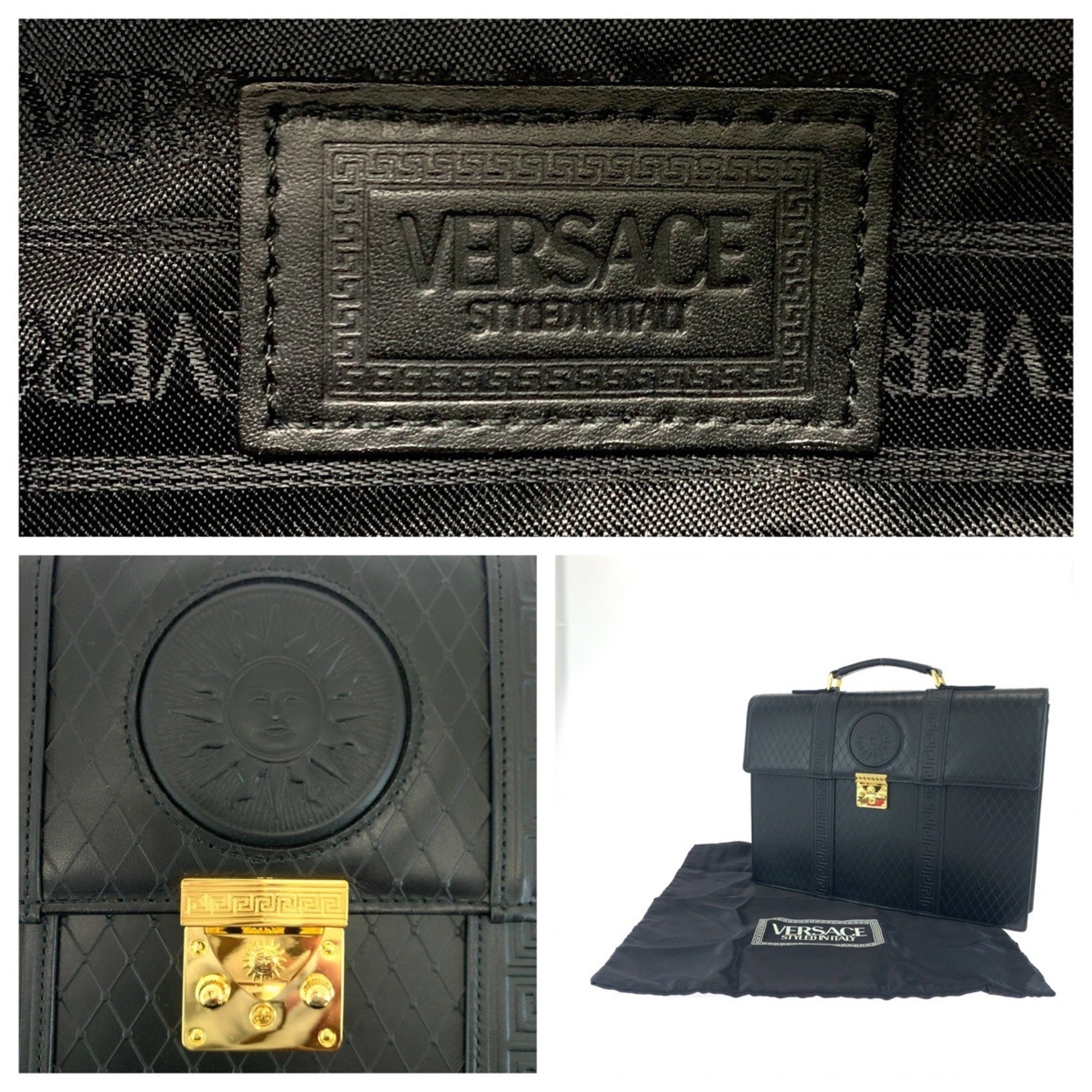 Versace Black Leather Briefcase Handbag (Pre-Owned)