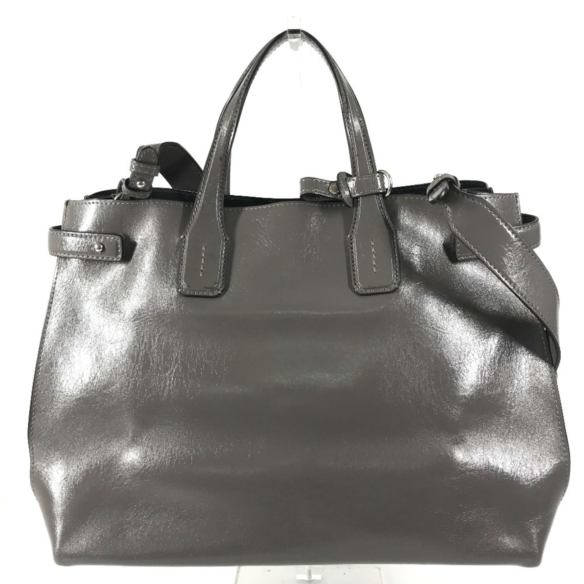 Burberry Gray Leather Handbag Shoulder Bag Tote Bag (Pre-Owned)