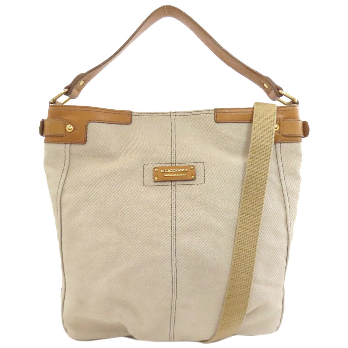Burberry Brown Gray Canvas Leather Handbag (Pre-Owned)