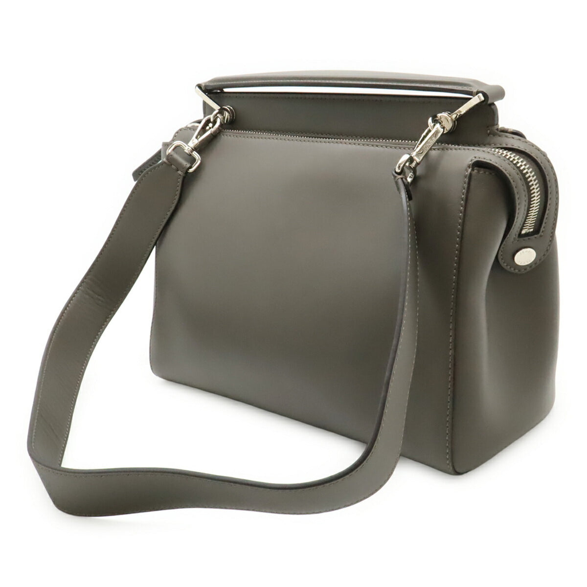 Fendi Gray Leather Handbag Pouch Shoulder Bag (Pre-Owned)