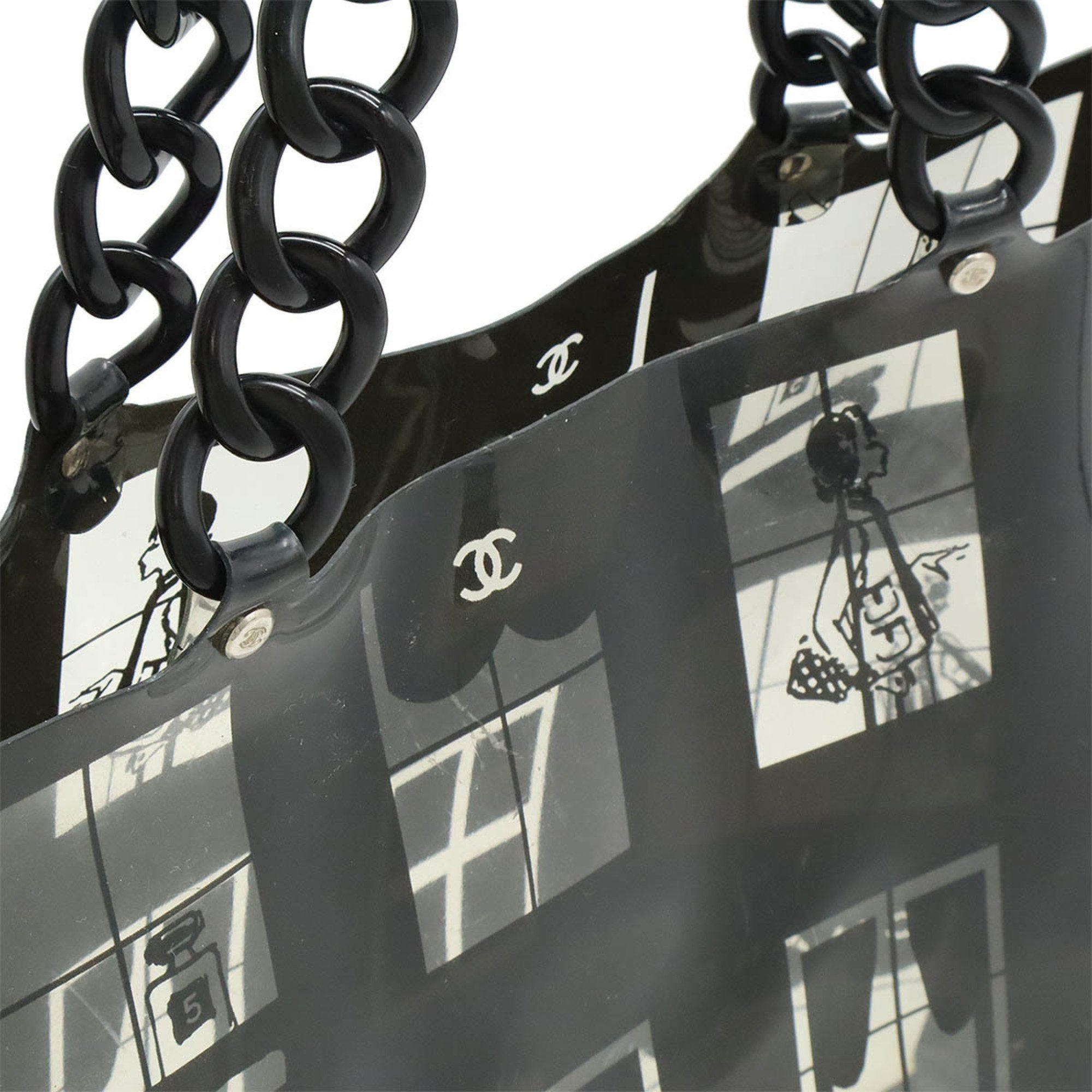 Chanel Black Clear Vinyl Plastic Shoulder Bag Tote Bag (Pre-Owned)
