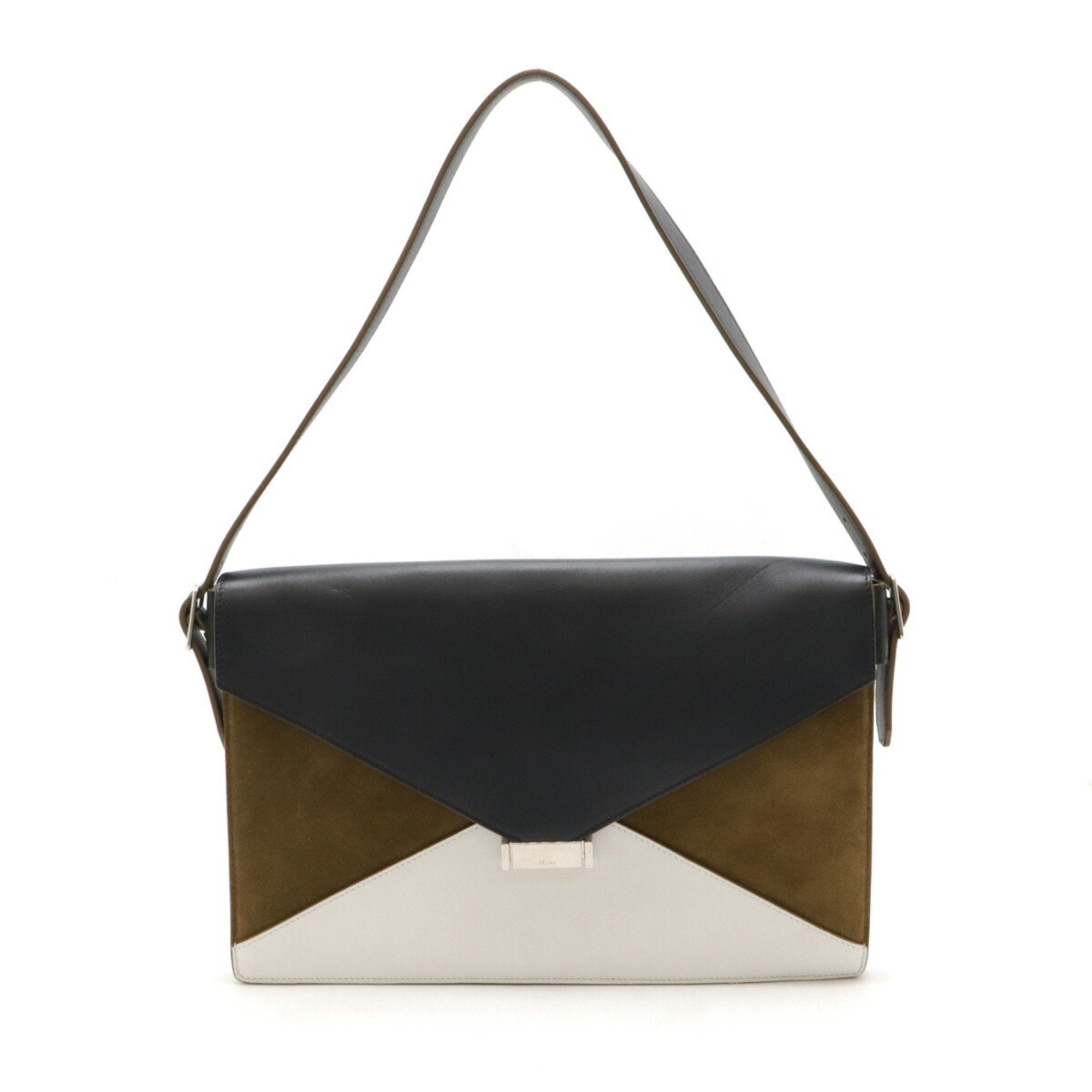 Celine Black Khaki White Leather Suede Clutch Bag Shoulder Bag (Pre-Owned)