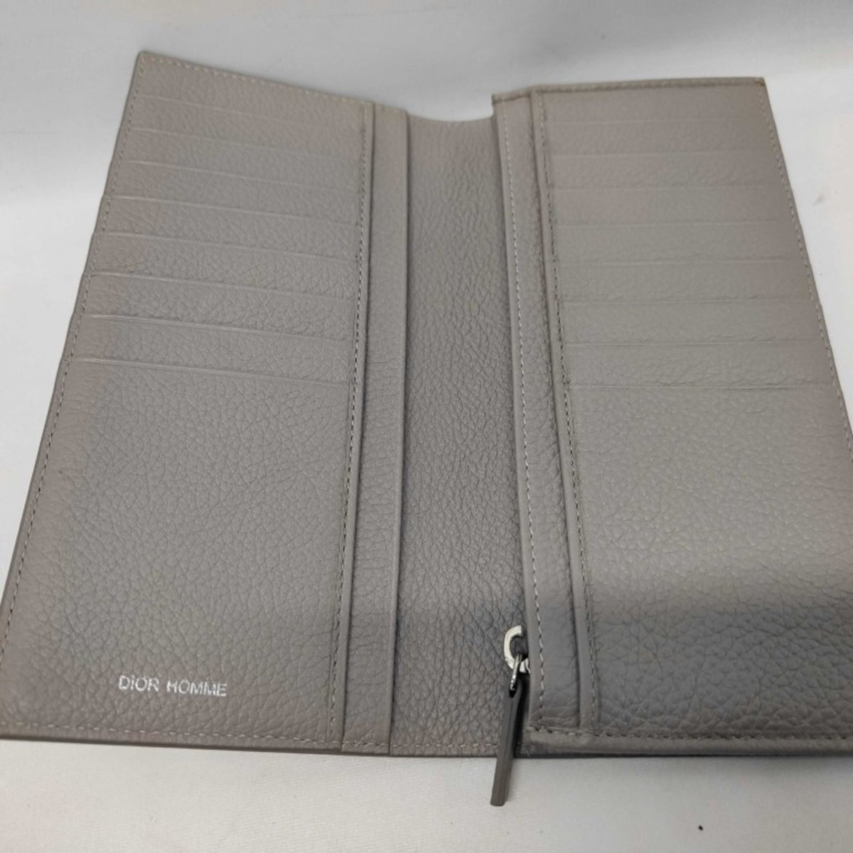 Dior Homme Gray Leather Long Wallet (Bi-Fold) (Pre-Owned)
