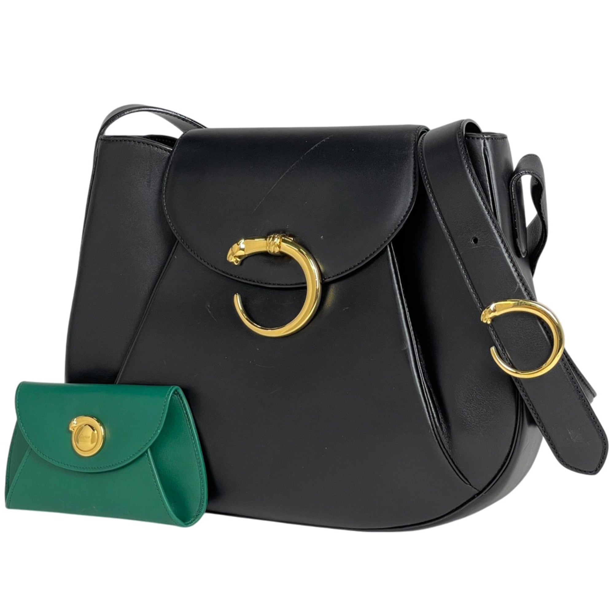 Cartier Panthère Black Leather Shoulder Bag (Pre-Owned)