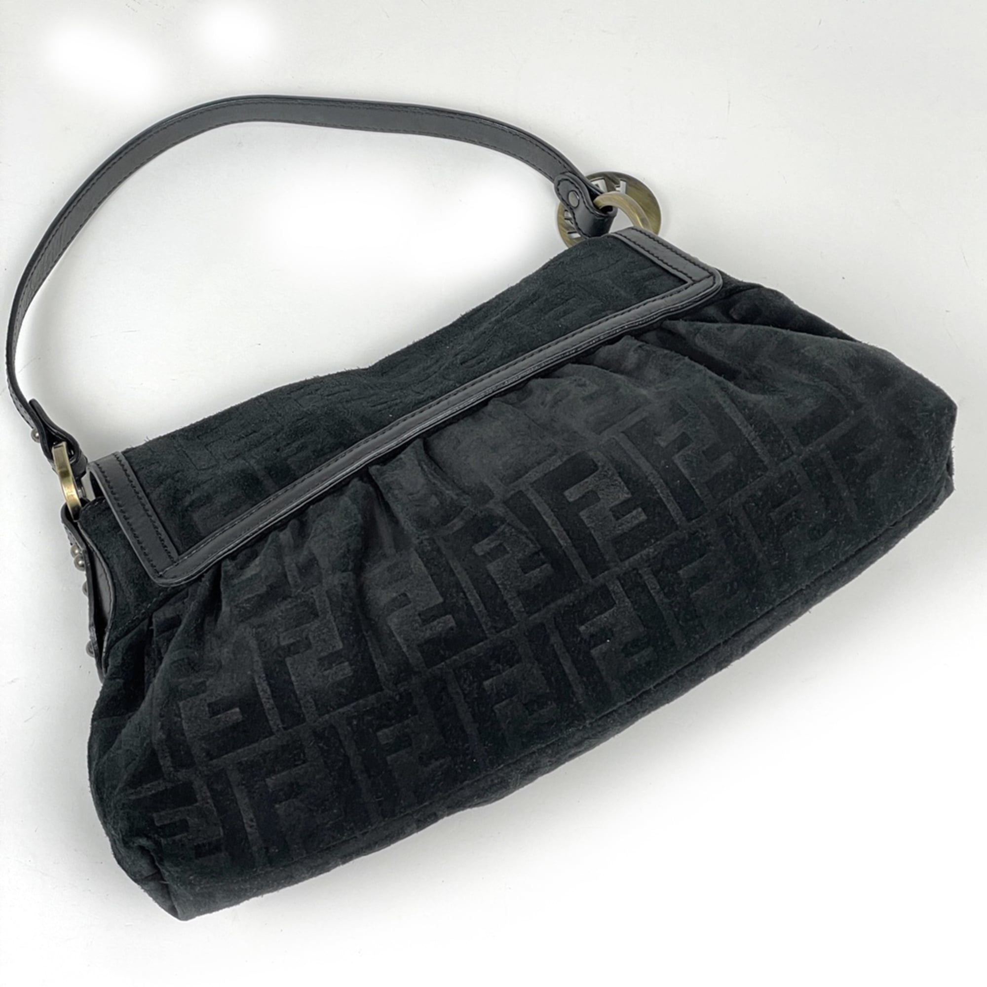 Fendi Zucca Black Suede Shoulder Bag (Pre-Owned)