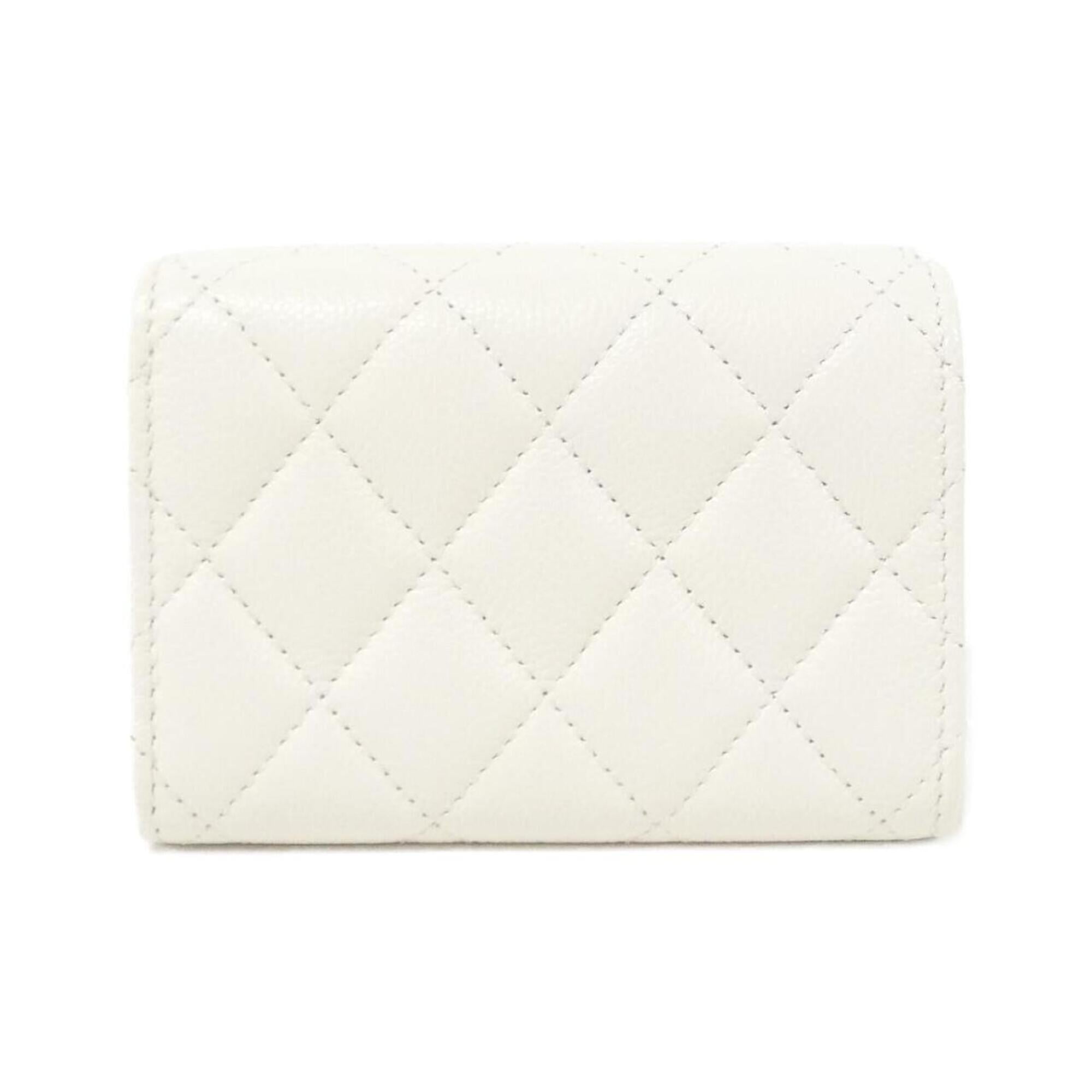 Chanel White Grained Calfskin Wallet (Tri-Fold) (Pre-Owned)